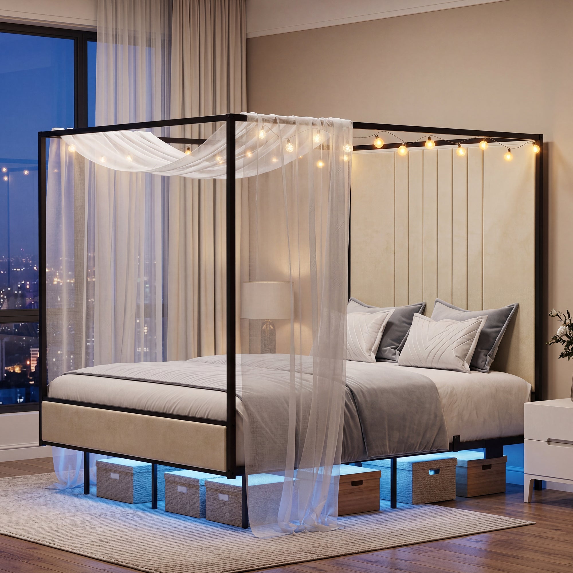 Advwin Canopy Bed Frame with RGB LED Strip Lights