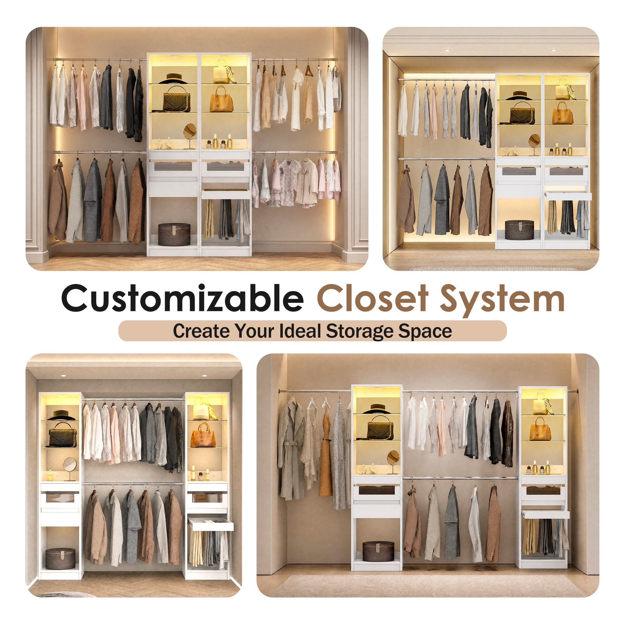 Advwin 6-12 Ft Closet System with LED Lighting