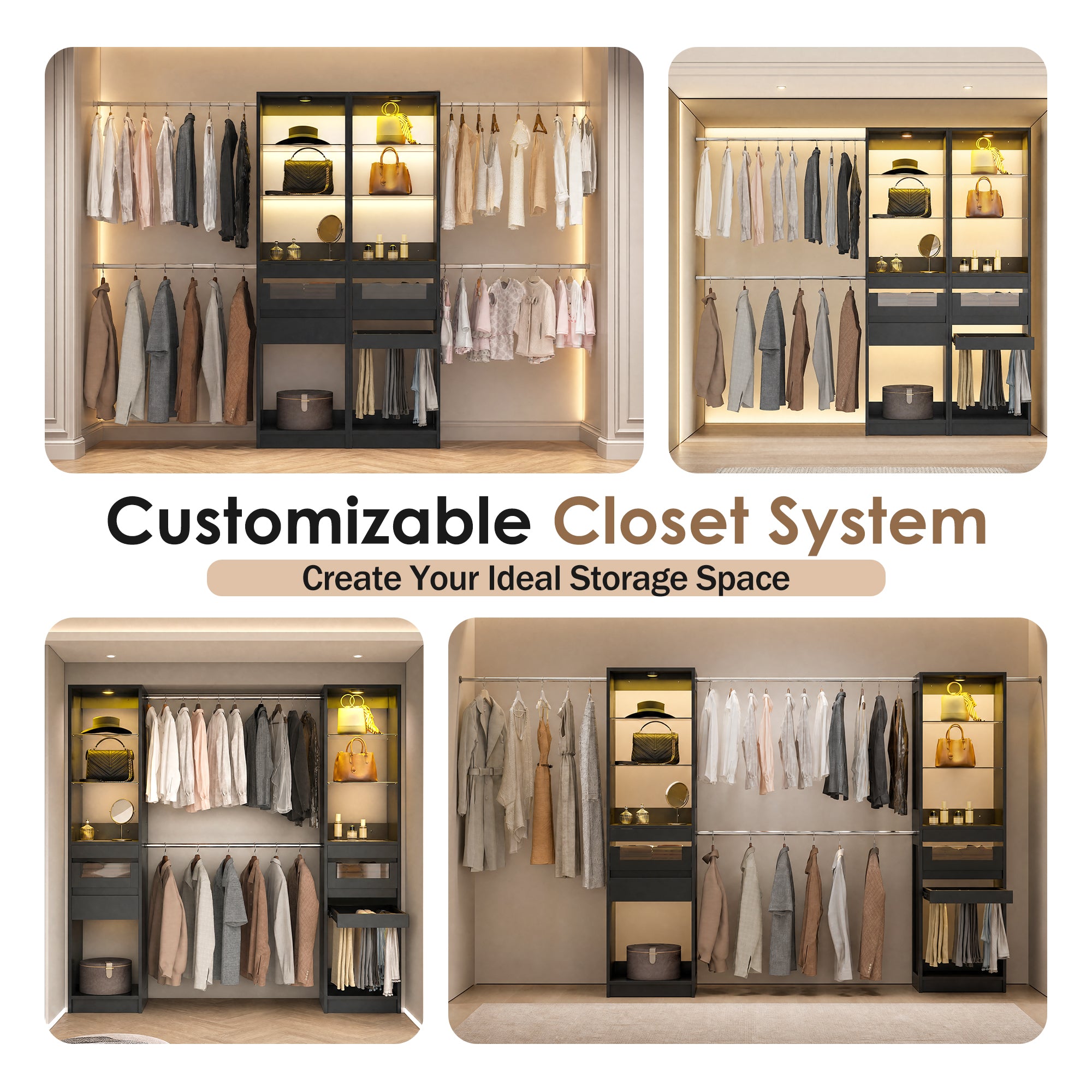 Advwin 6-12 Ft Closet System with LED Lighting