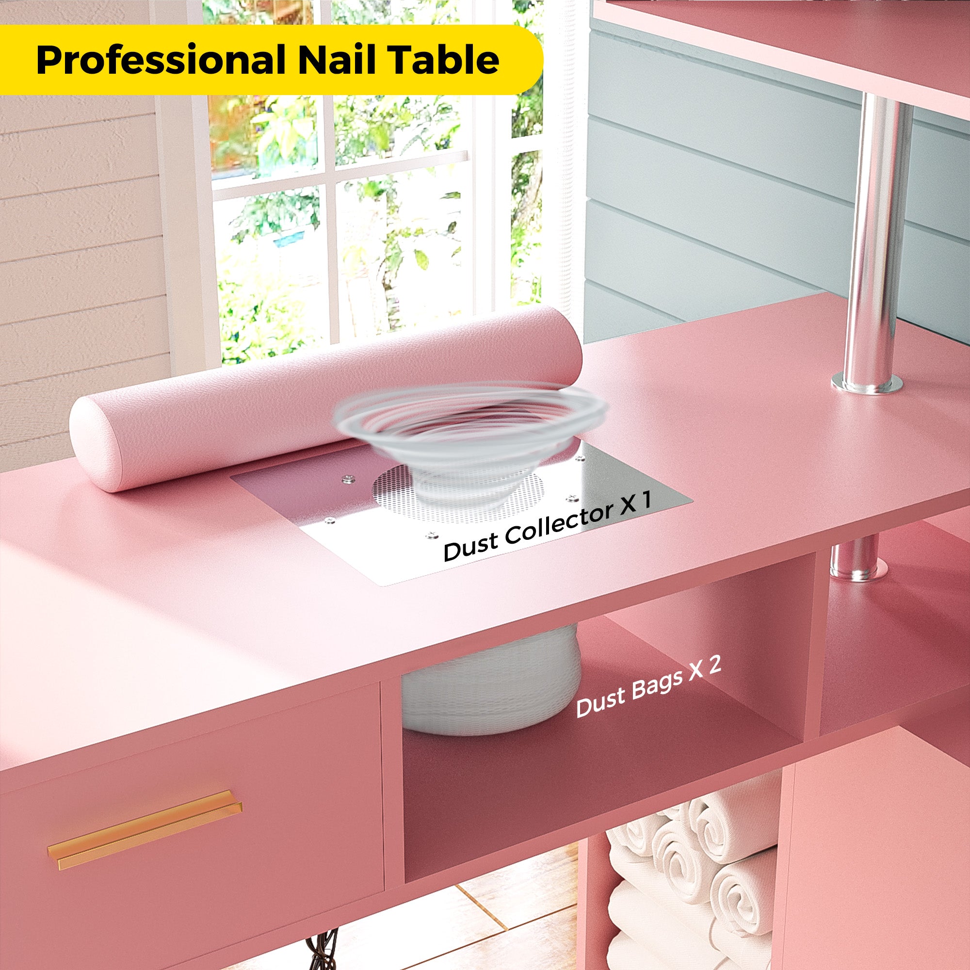 Advwin Rotating Manicure Table Nail Desk with Stool