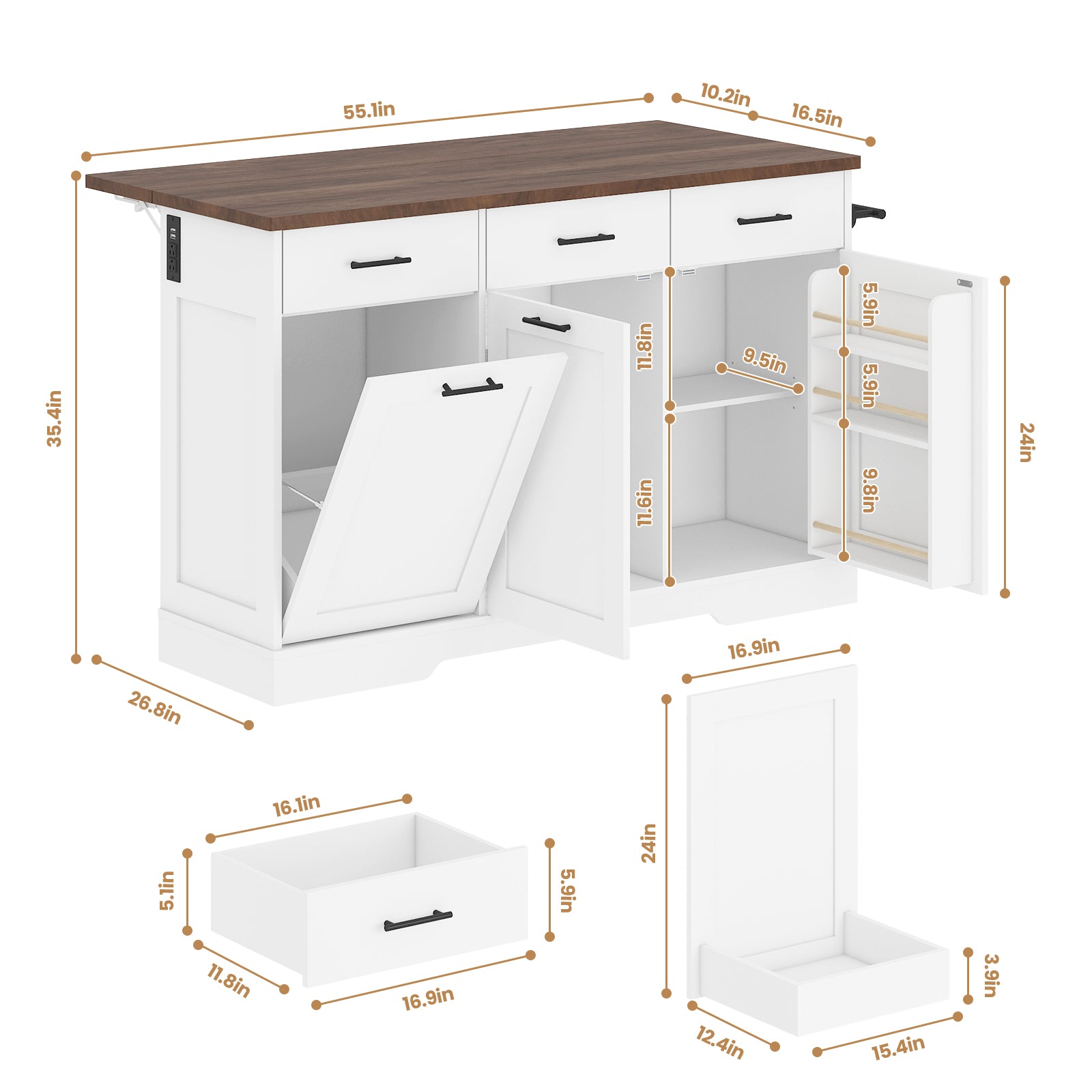 Advwin Kitchen Island Table with Power Outlet