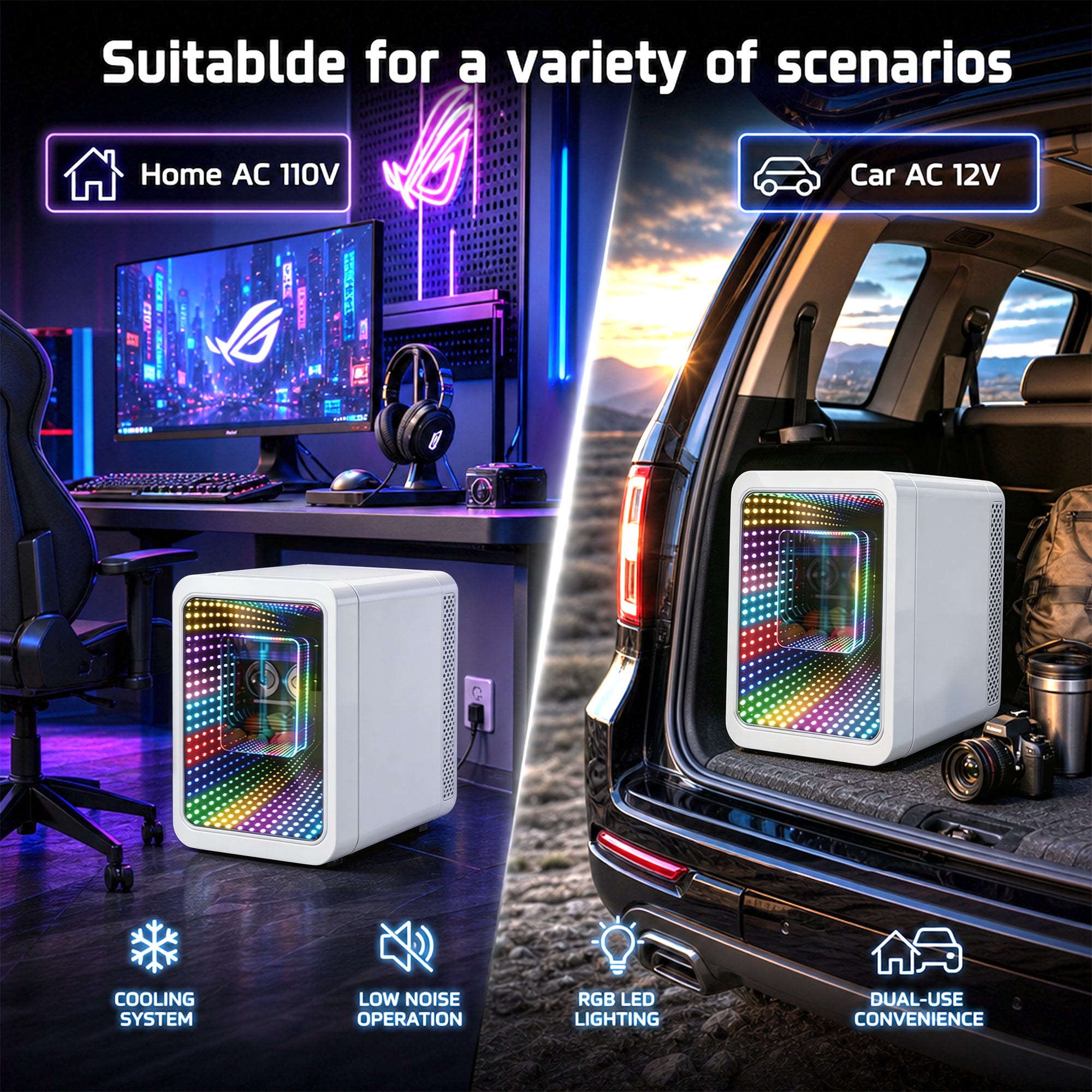 Advwin Mini Fridge with Dimmable Gaming Light