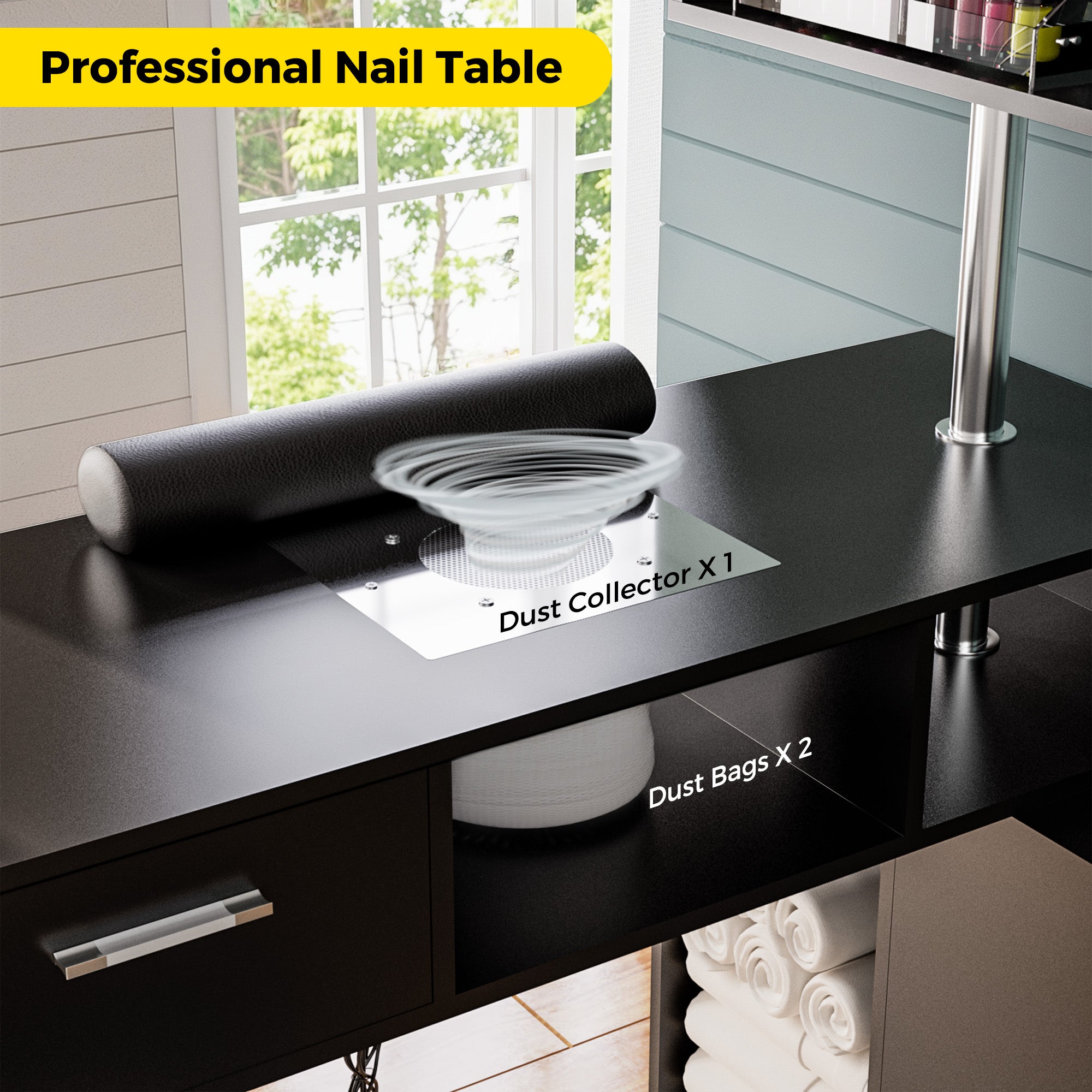 Advwin Rotating Manicure Table Nail Desk with Stool