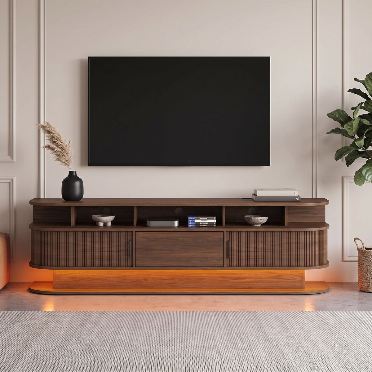 Advwin 68” Fluted Mid Century Modern TV Stand