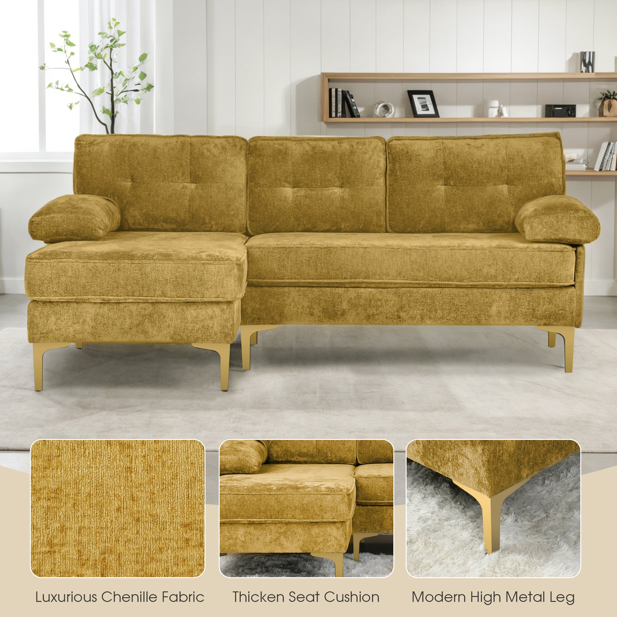 Advwin 3-Seater L-Shaped Sofa 82"