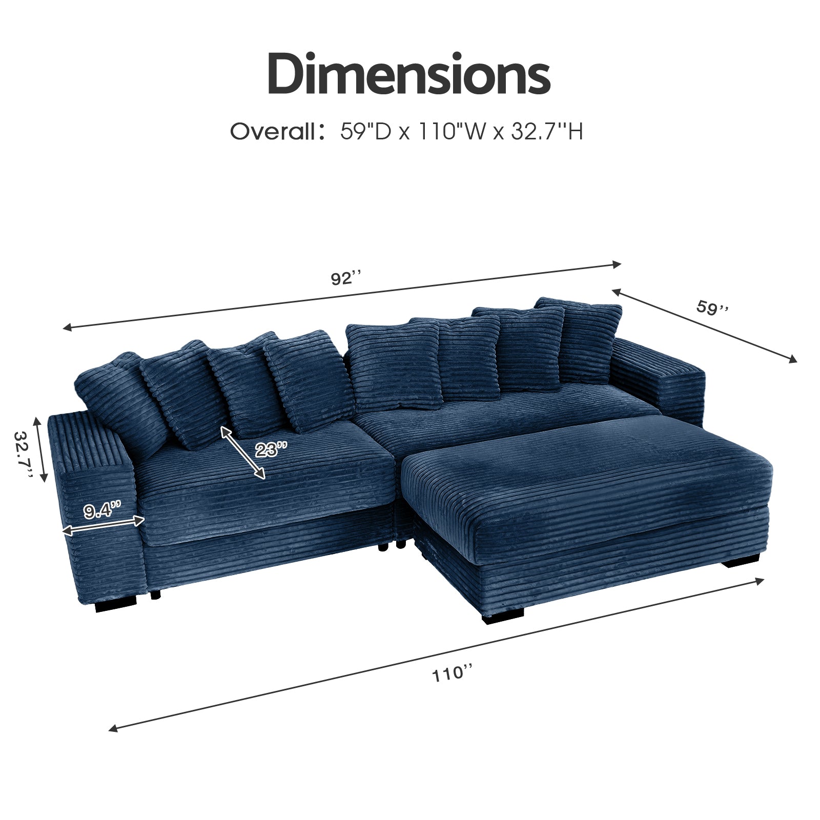 Advwin Oversized L Shaped Sofa With Chaise