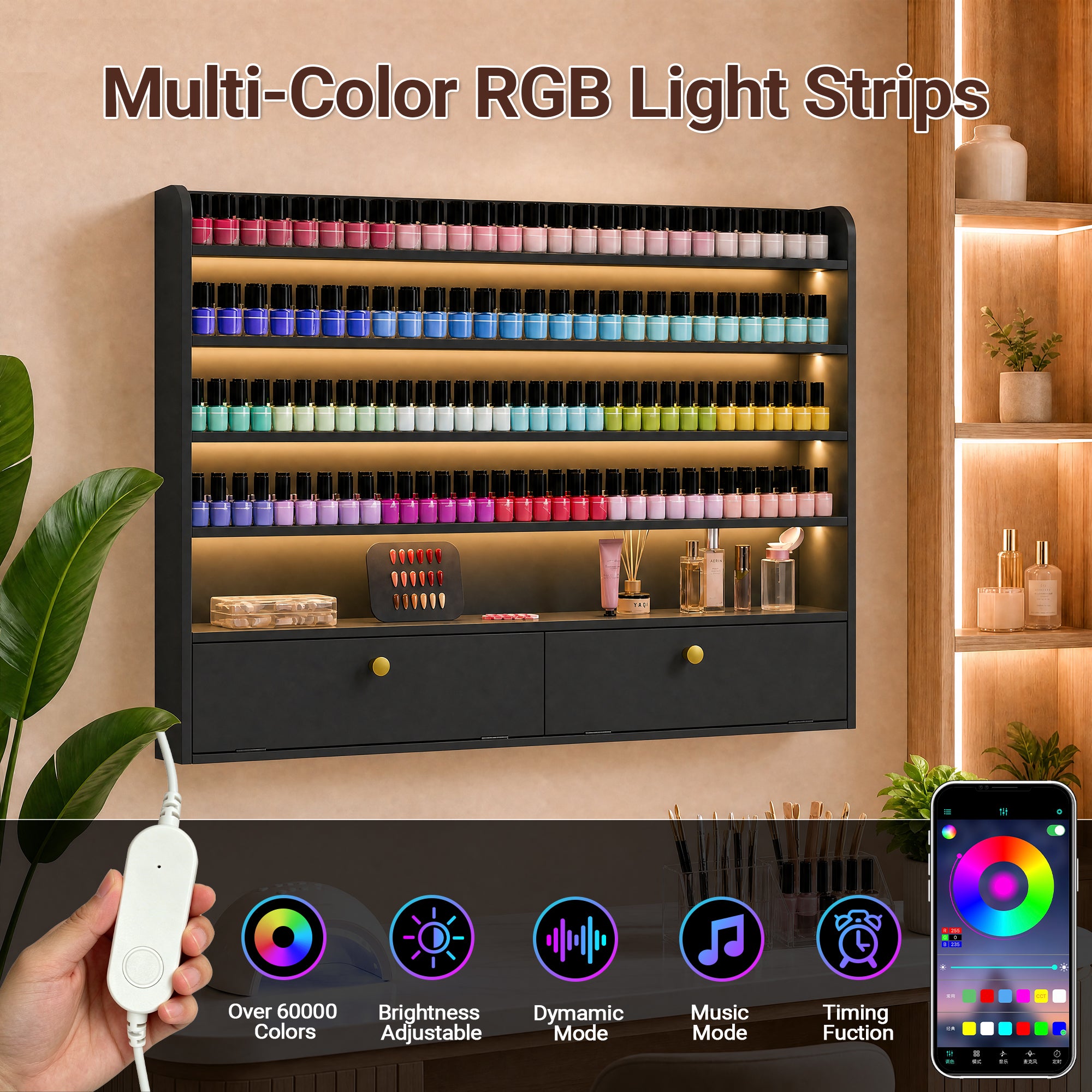Advwin 5-Tier Nail Polish Display Shelf w/ Drawer