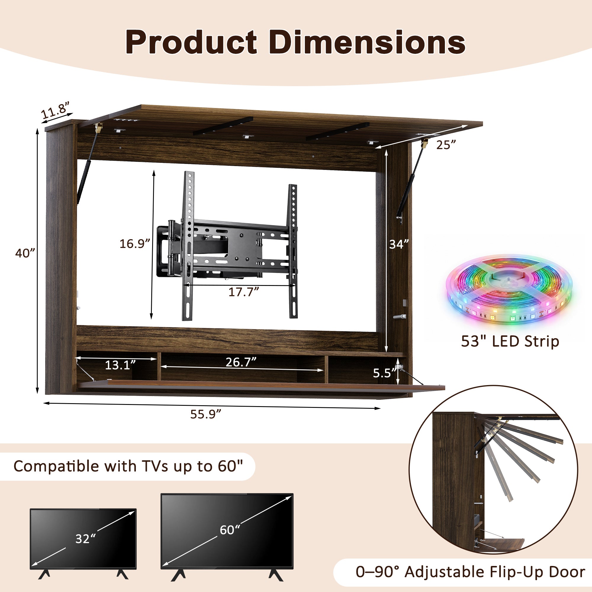 Advwin Wall Mounted TV Cabinet with Lift-Up Door