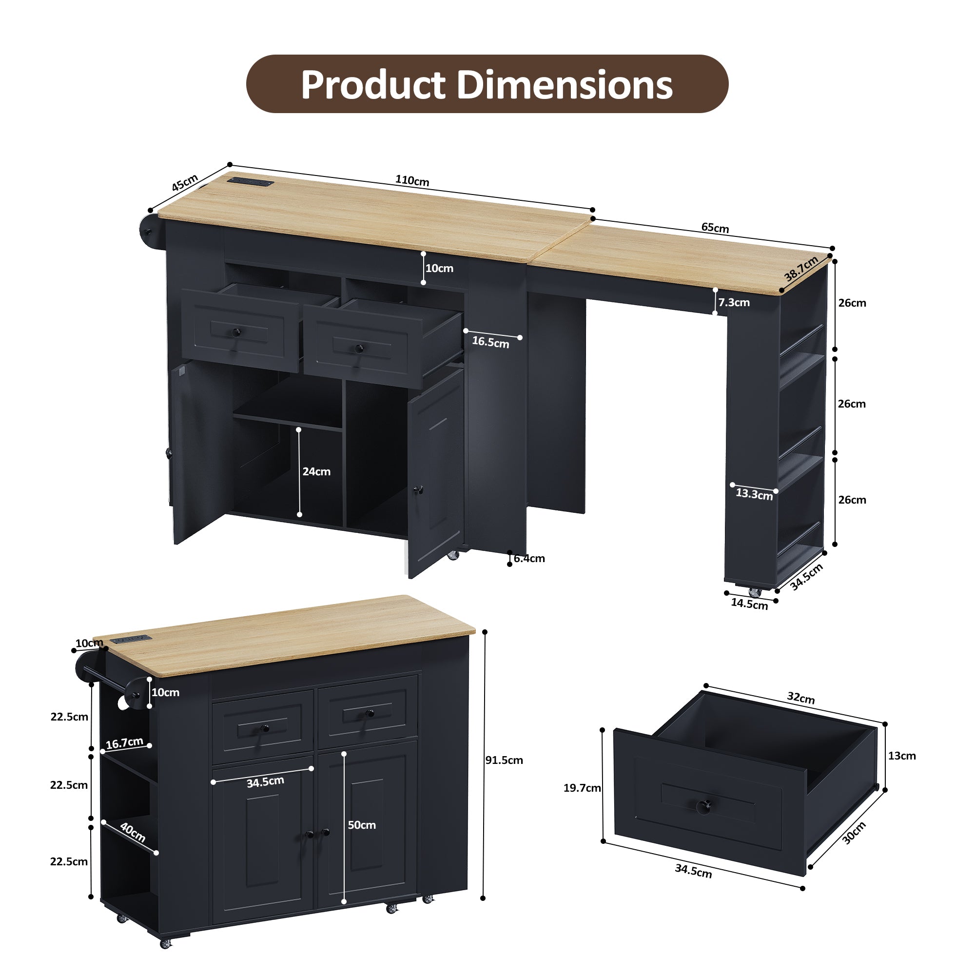 Advwin Extendable Kitchen Island with Storage
