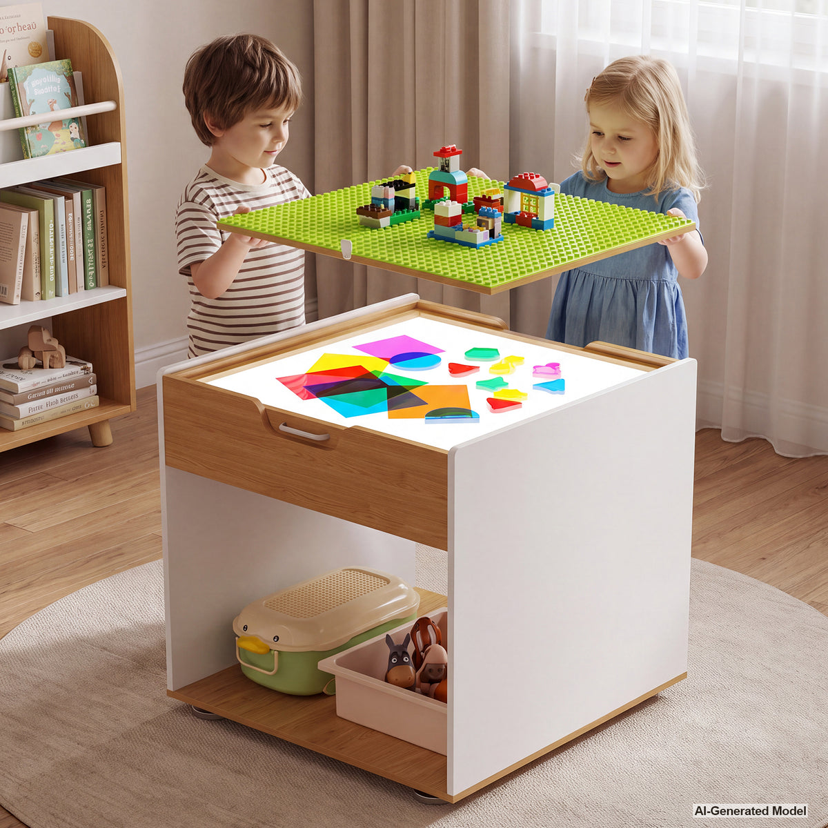 Advwin 4-in-1 Light Table for Kids with Reversible Tabletop