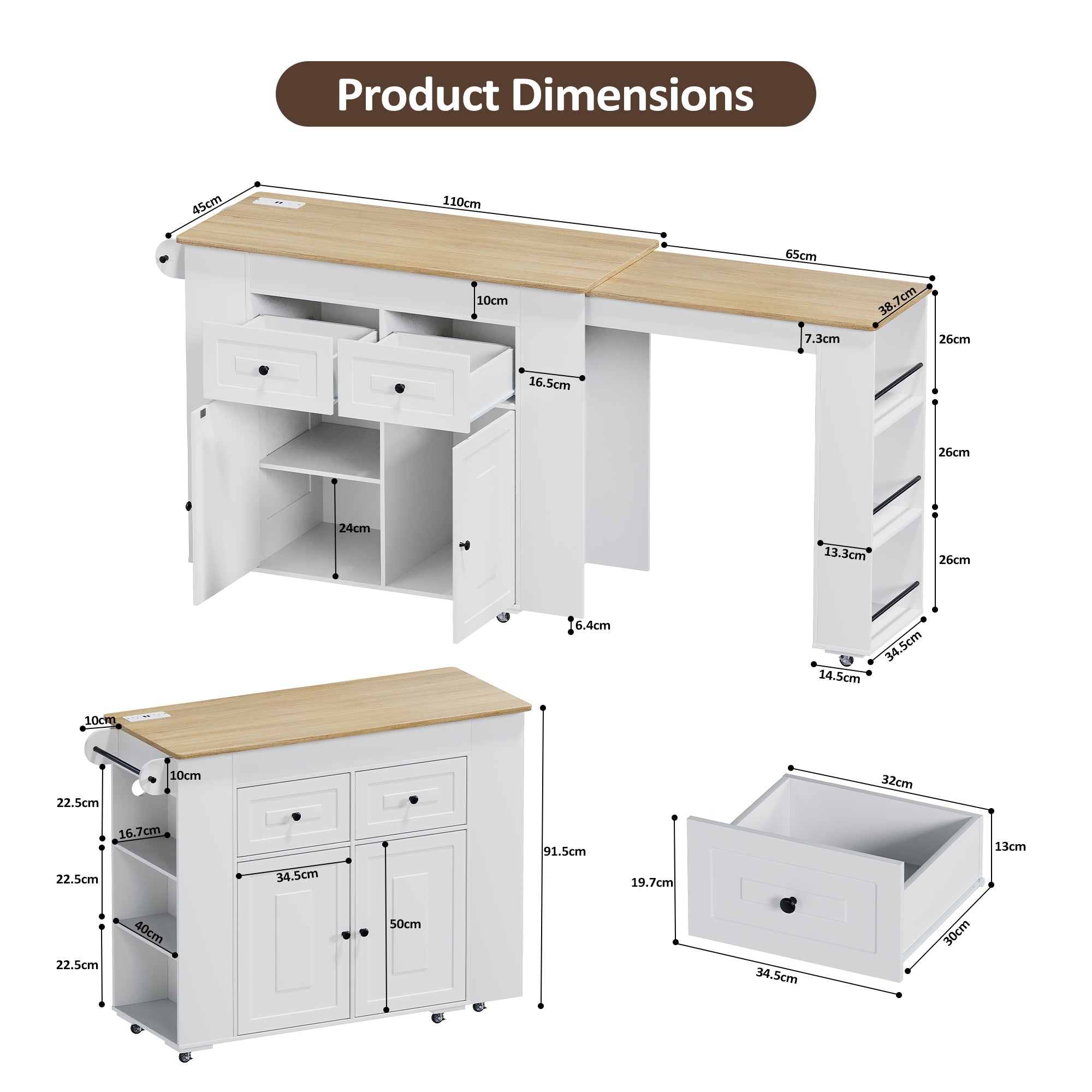 Advwin Extendable Kitchen Island with Storage