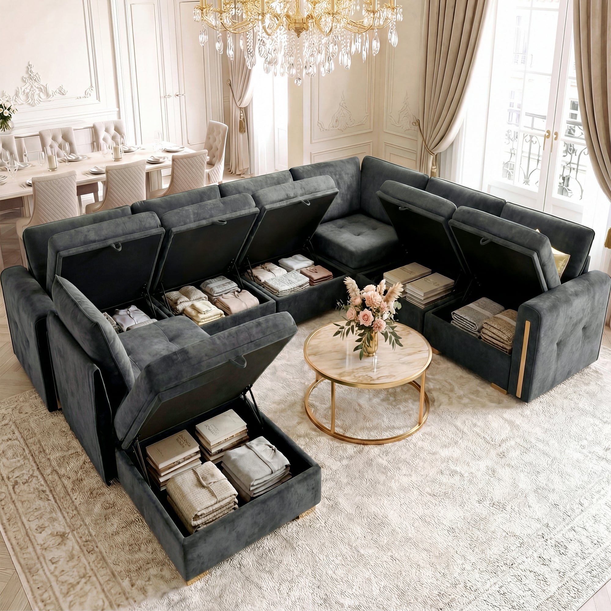 Advwin Oversized Modular Chenille Sofa with Storage