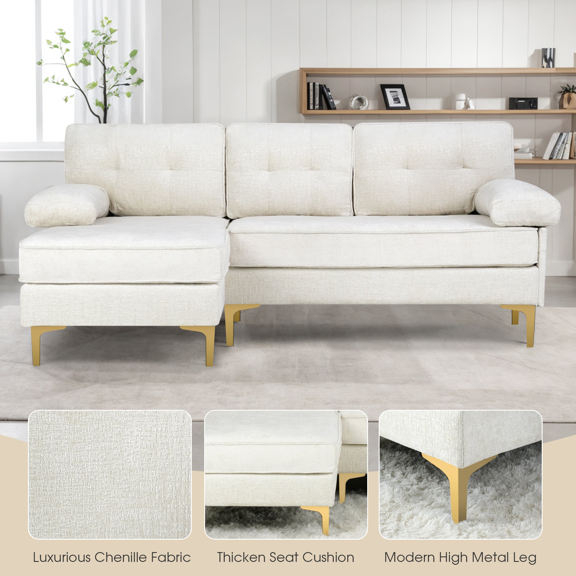 Advwin 3-Seater L-Shaped Sofa 82"