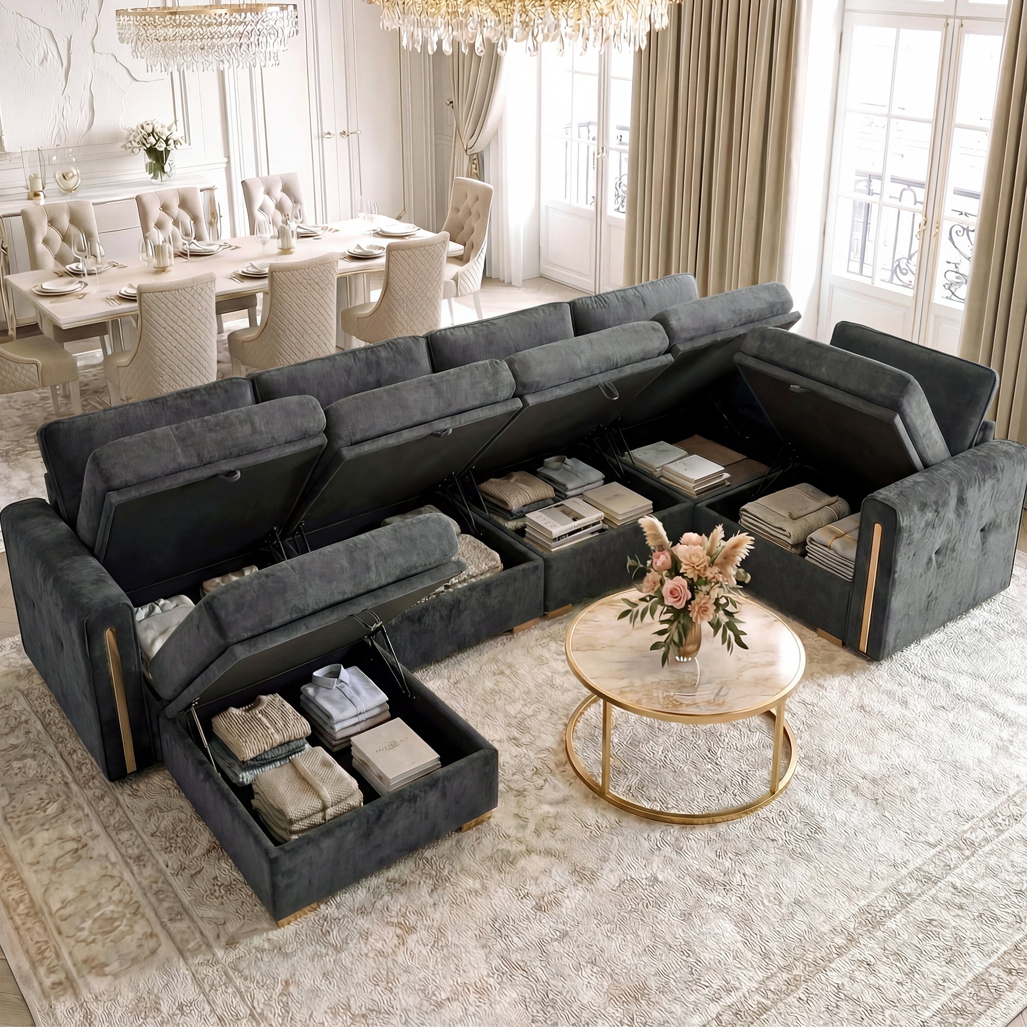 Advwin Oversized Modular Chenille Sofa with Storage