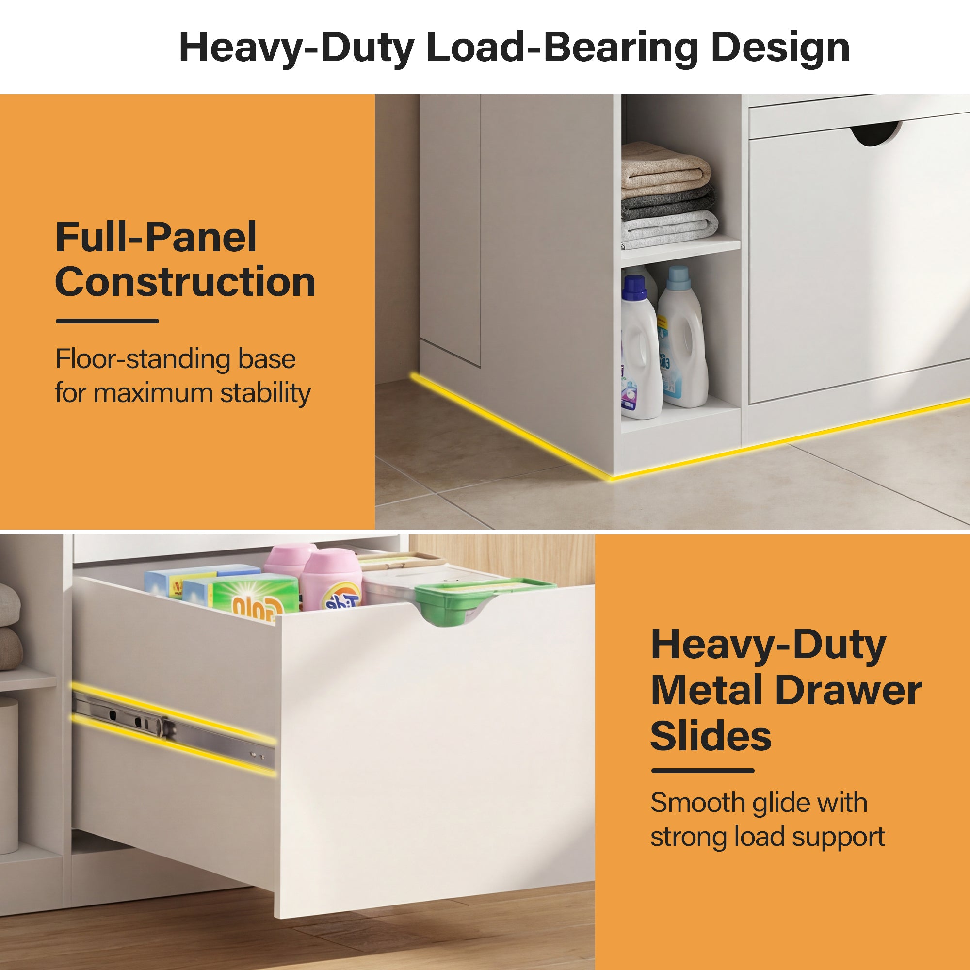 Storage cabinet with heavy-duty load-bearing design features and full-panel construction.