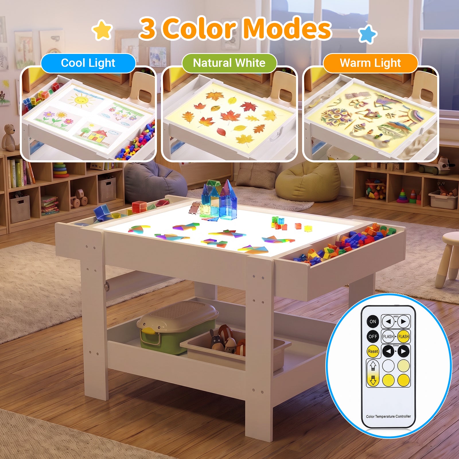 Advwin 5-in-1 Light Table for Kids w/ Reversible Tabletop