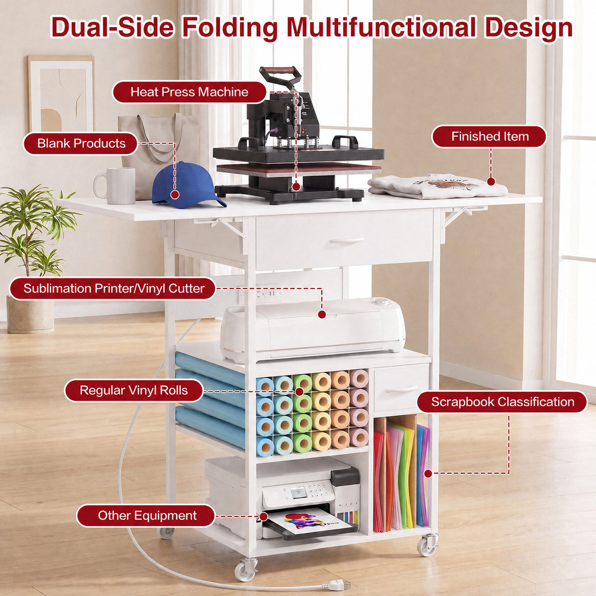 Advwin Foldable Heat Press Table w/ Built-in Power Outlet