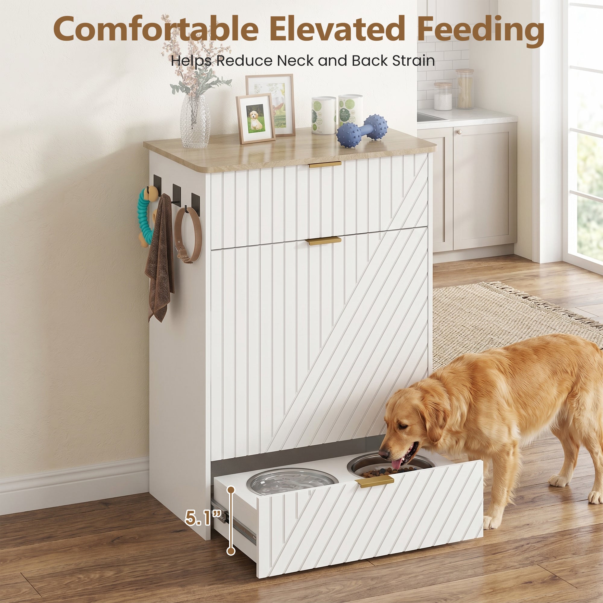 Advwin Dog Feeding Station Cabinet w/ Elevated Bowls