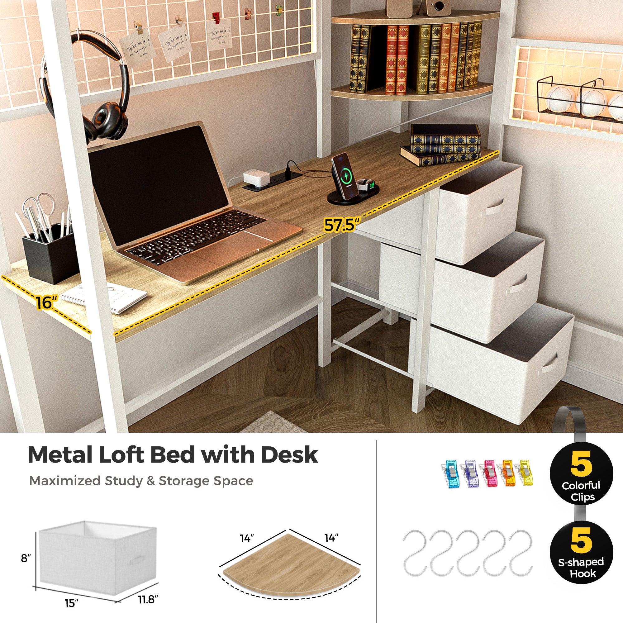 Advwin Loft Bed with Desk and Stairs