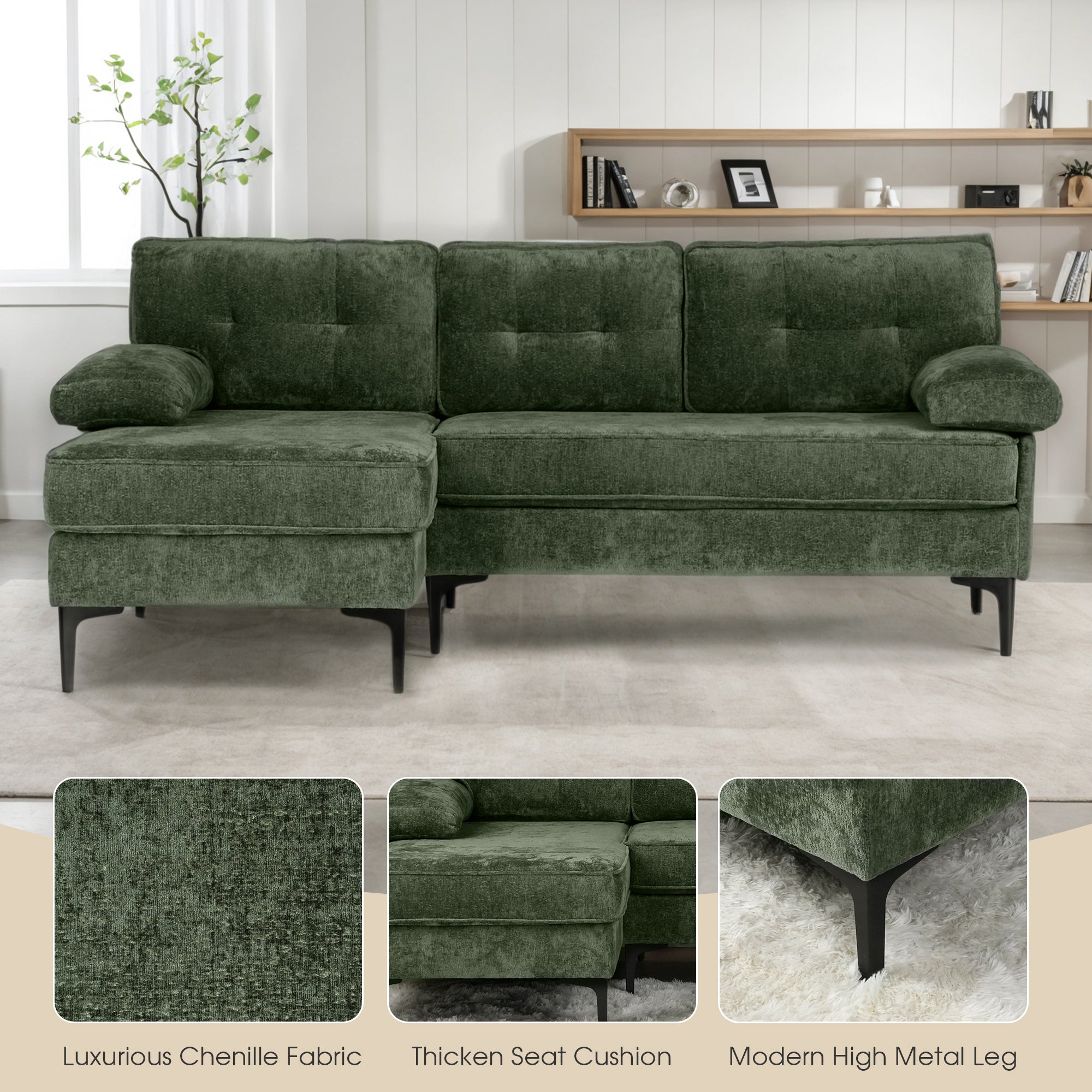 Advwin 3-Seater L-Shaped Sofa 82"