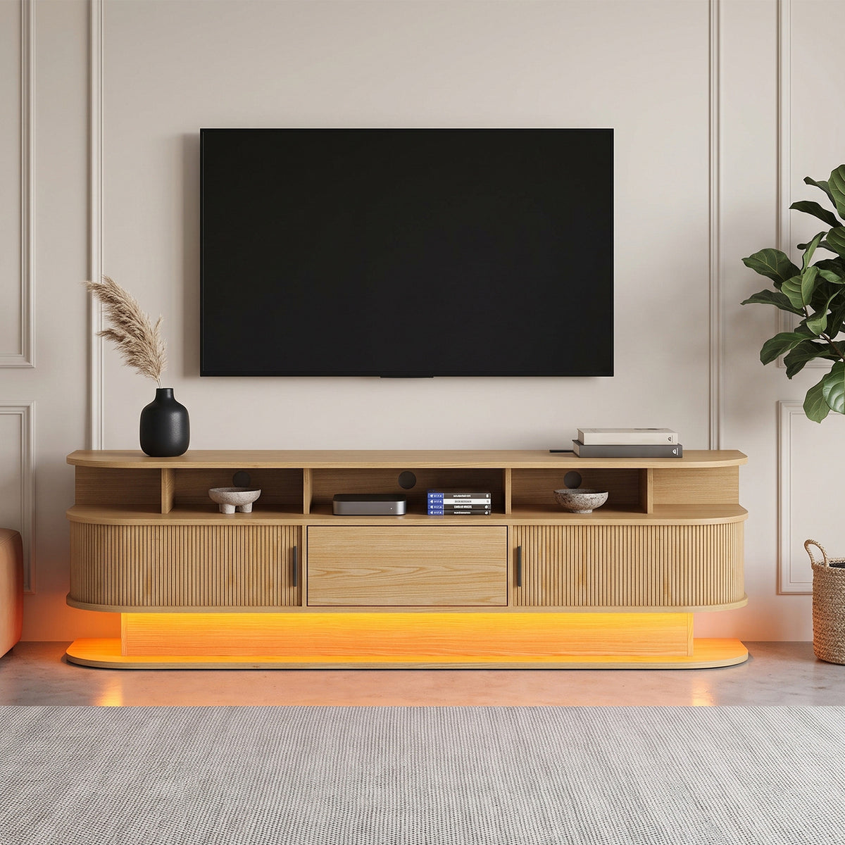 Advwin 68” Fluted Mid Century Modern TV Stand