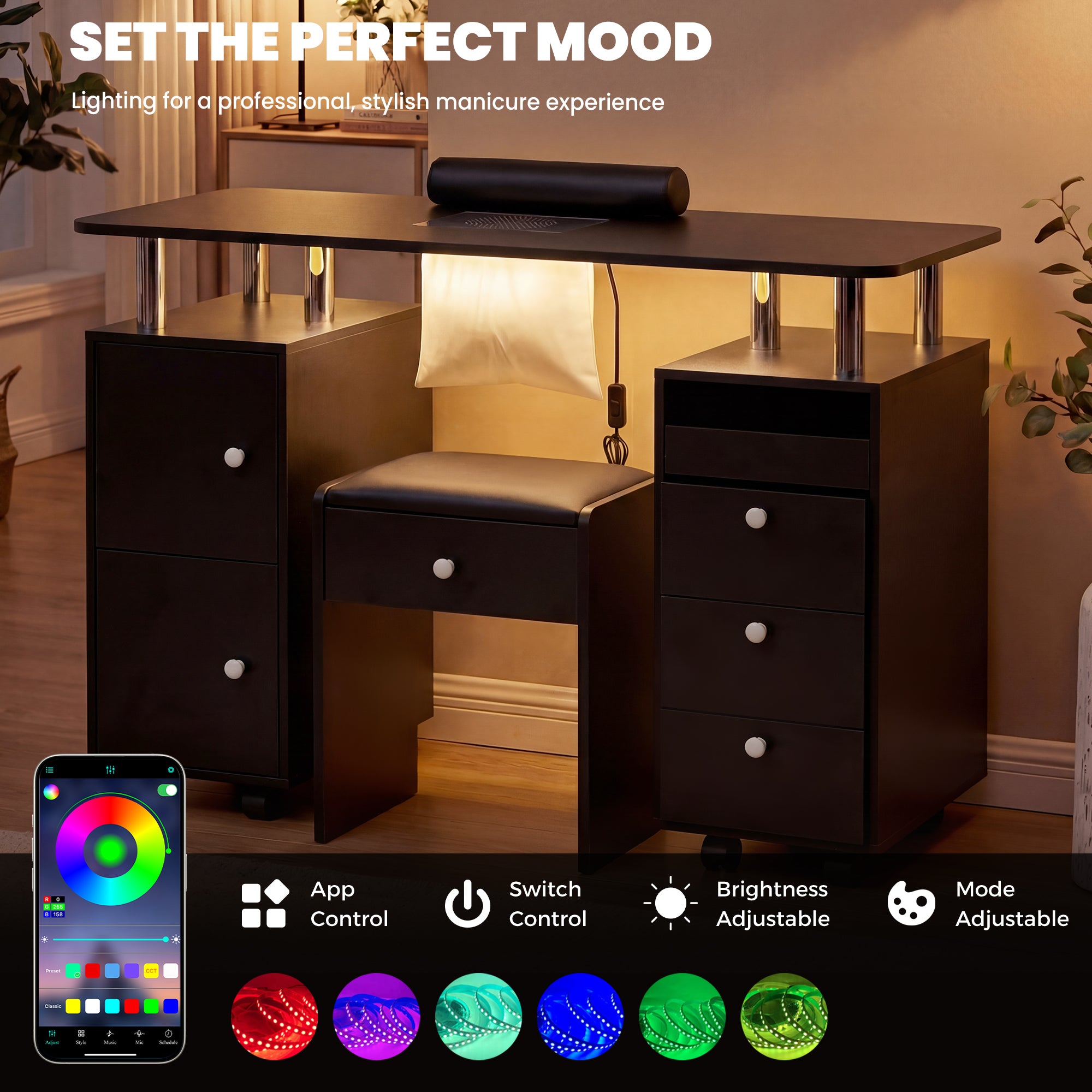 Advwin Nail Desk & Storage Stool Set for Nail Tech