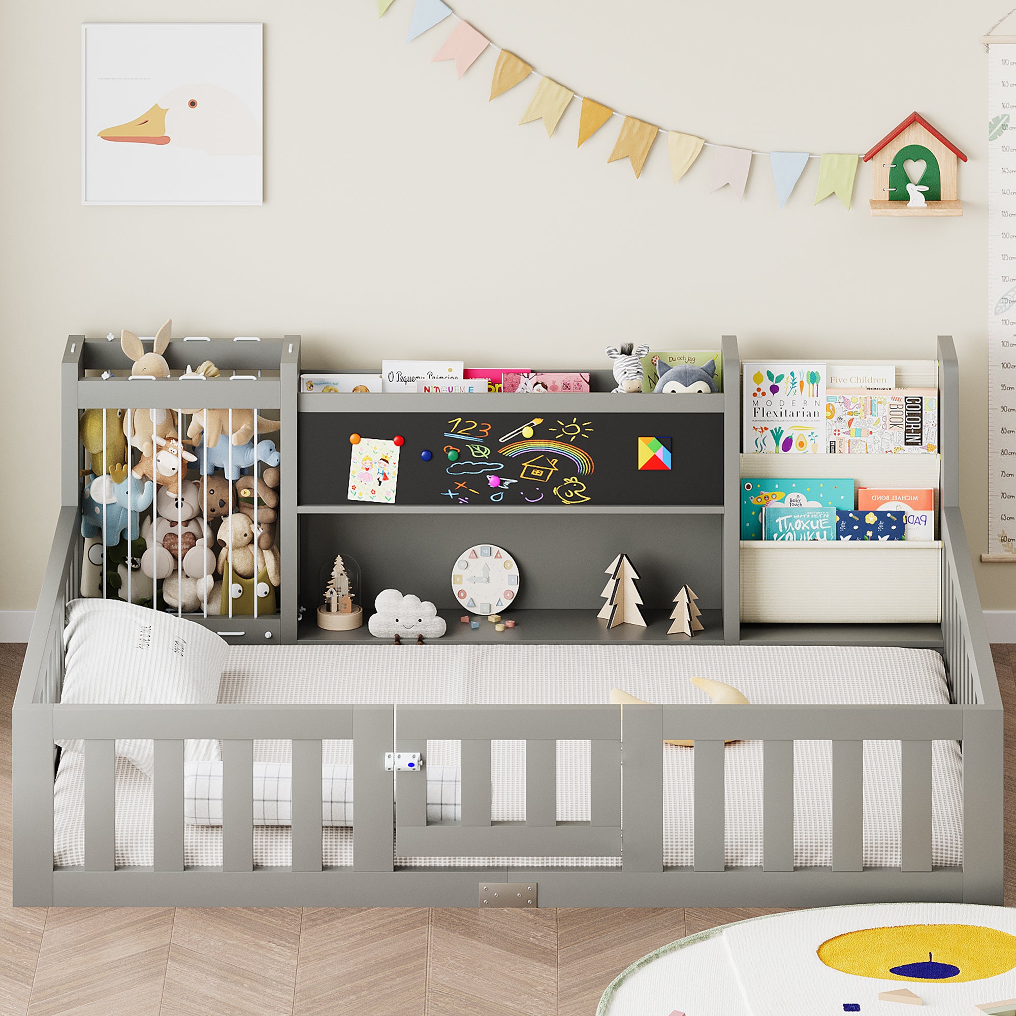 Advwin Toddler Floor Bed with Door & Safety Rails