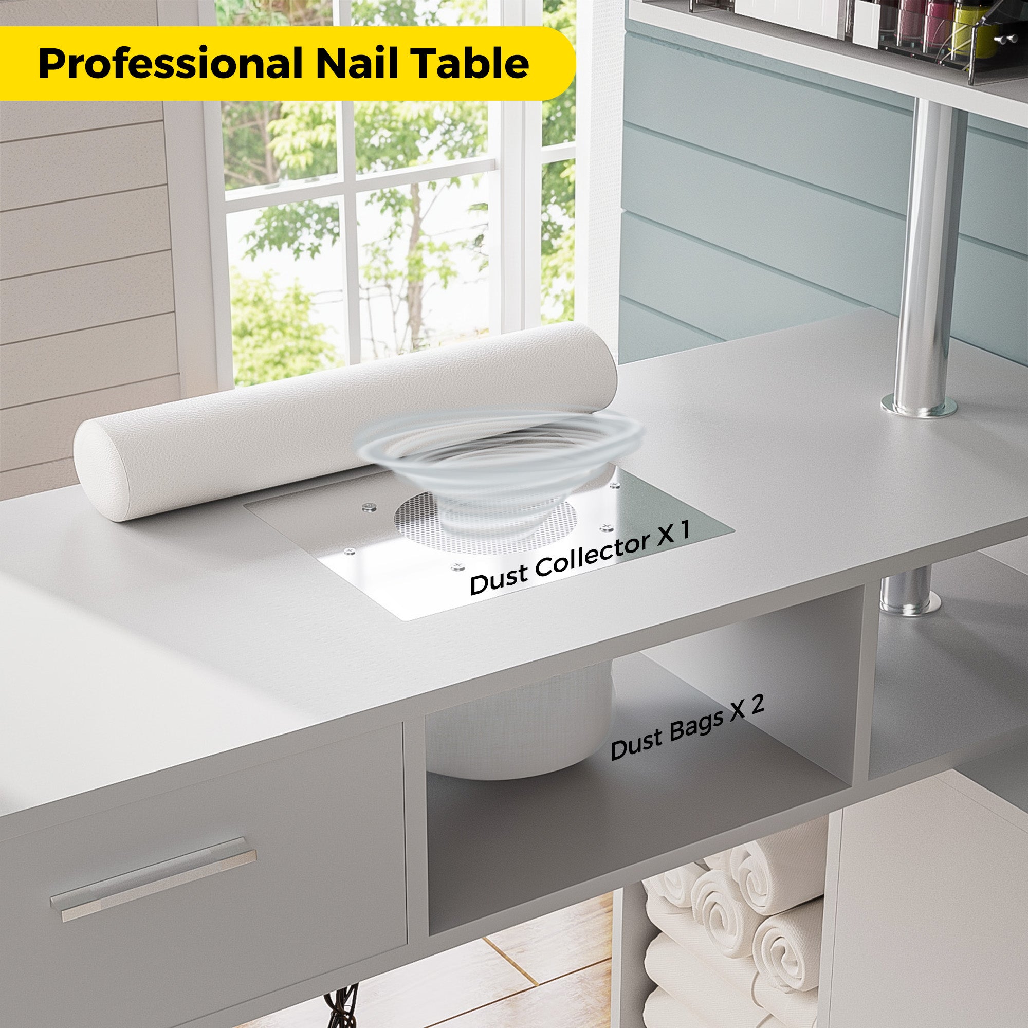 Advwin Rotating Manicure Table Nail Desk with Stool