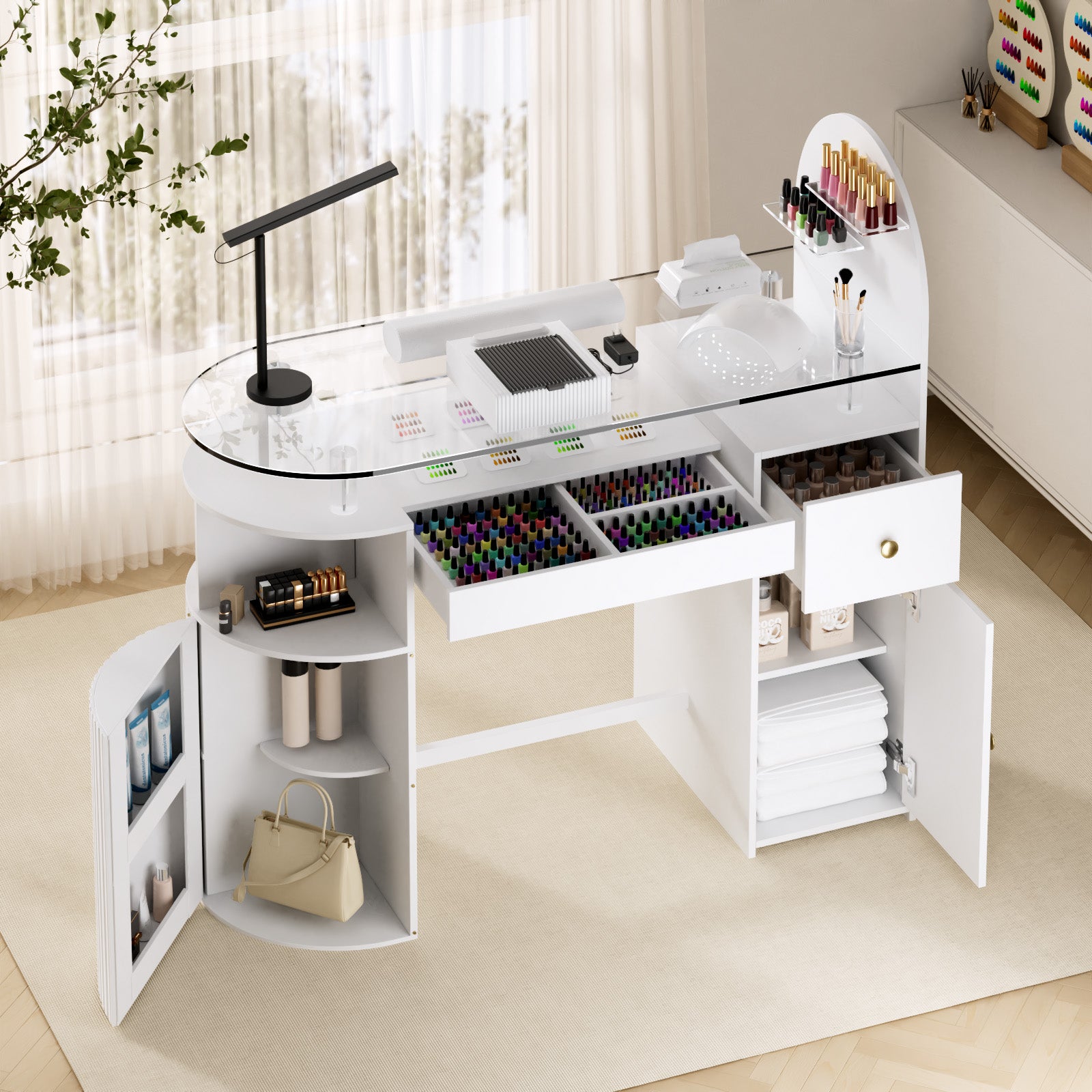 Advwin Nail Table with Tempered Glass Top