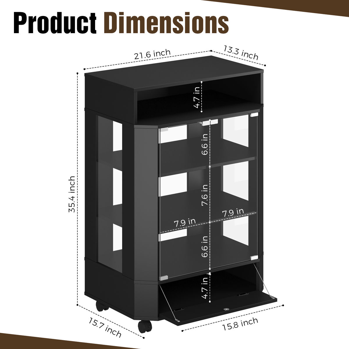 Advwin 6-Tier Media Cabinet with Tempered Glass Door