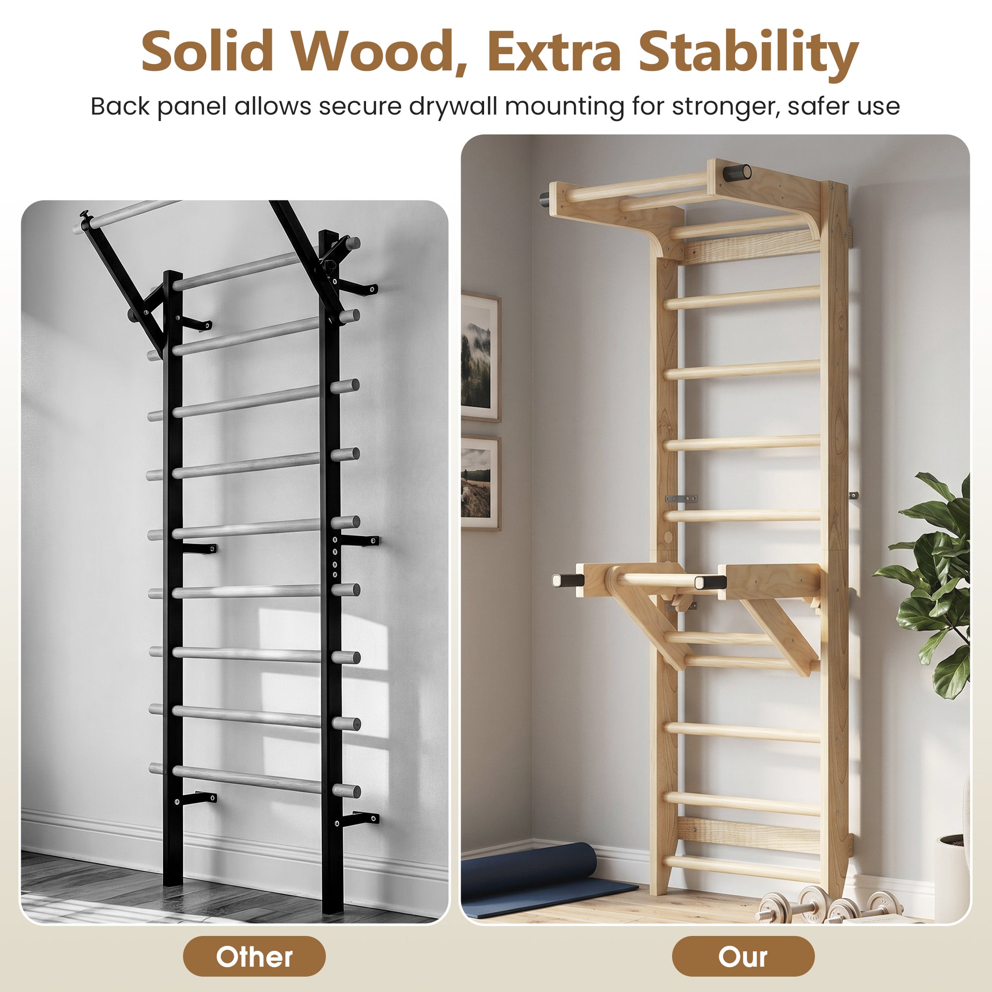 Advwin Swedish Ladder Wall Bar w/ Adjustable Pull-Up Bar