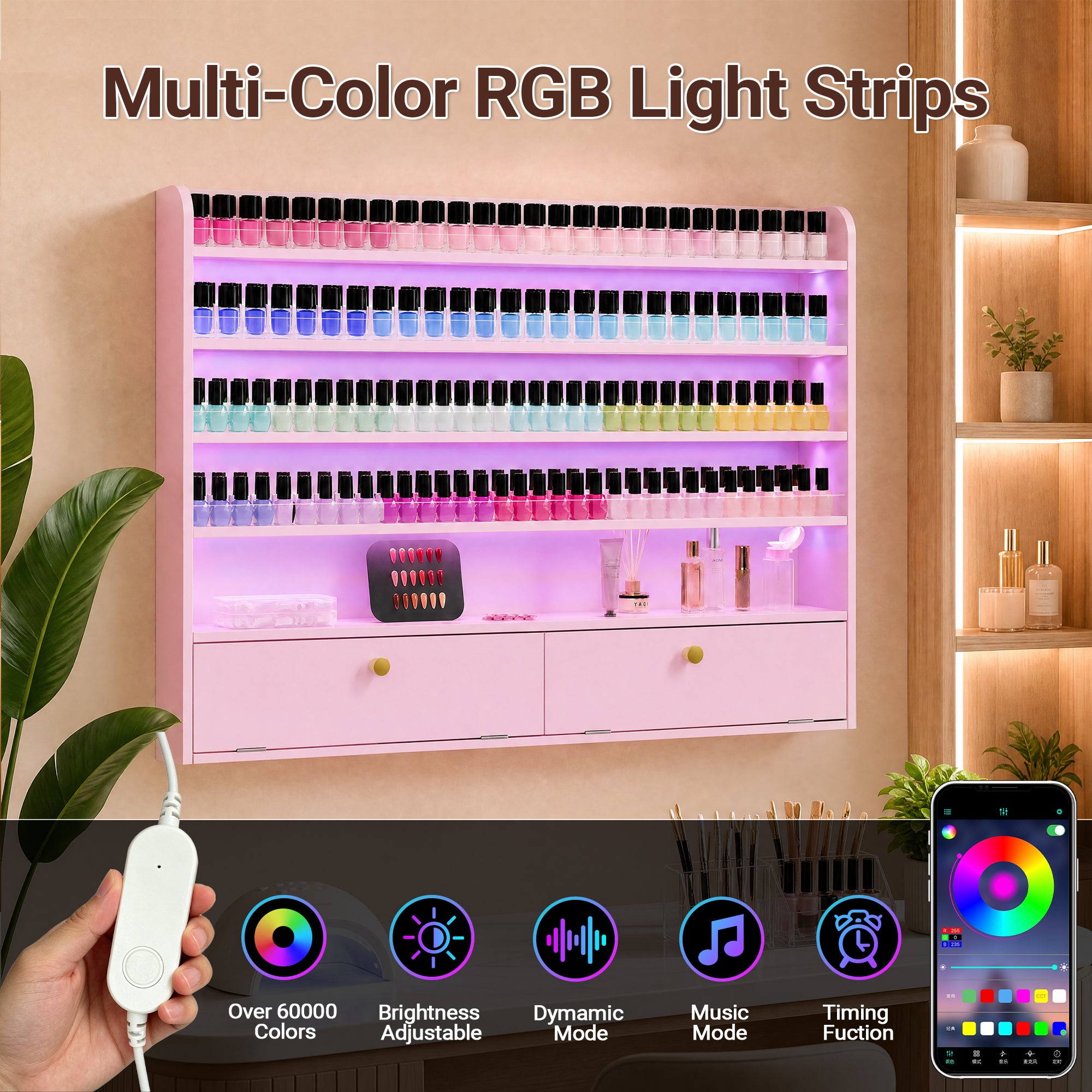 Advwin 5-Tier Nail Polish Display Shelf w/ Drawer
