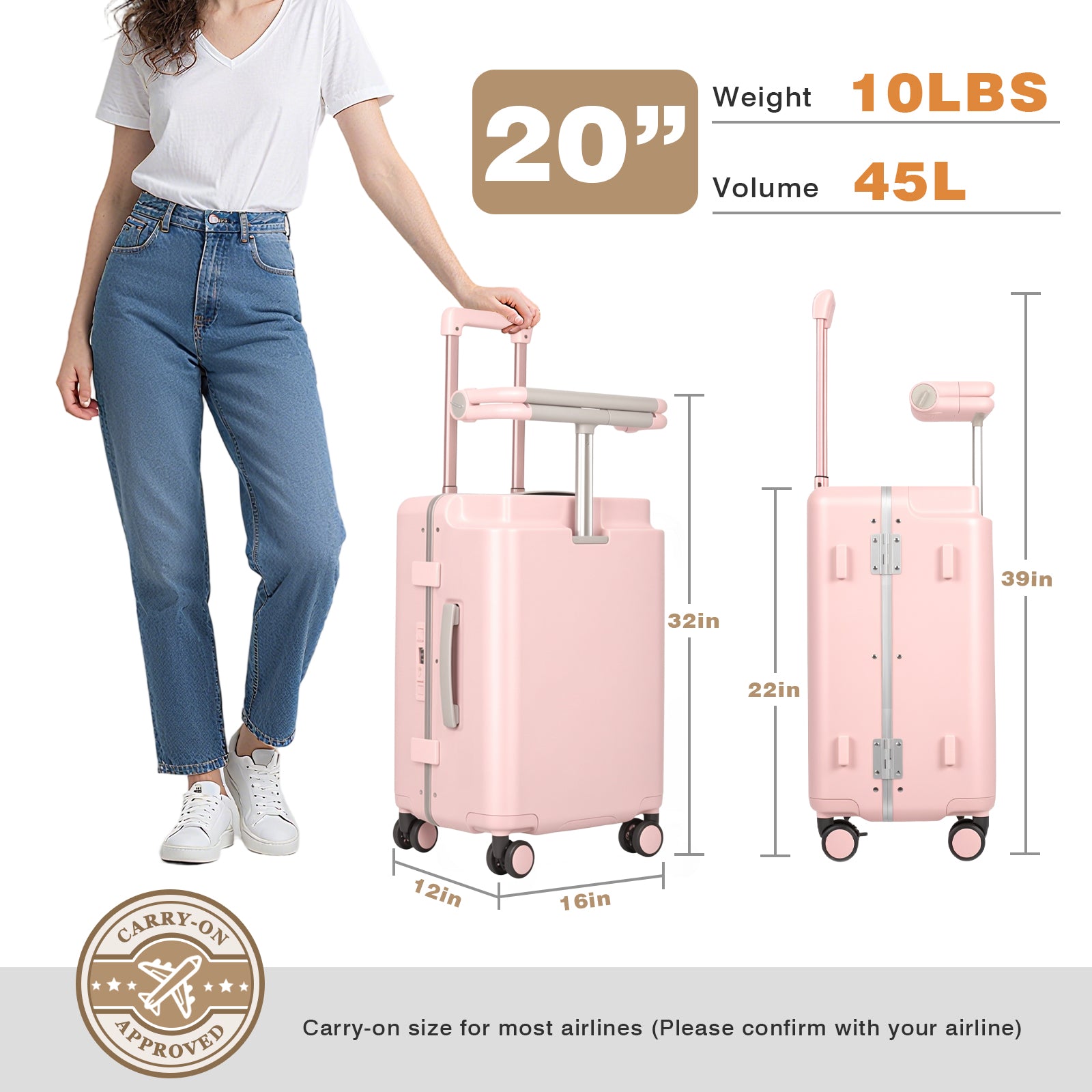 Advwin 20" Ride On Luggage with Adjustable Seat