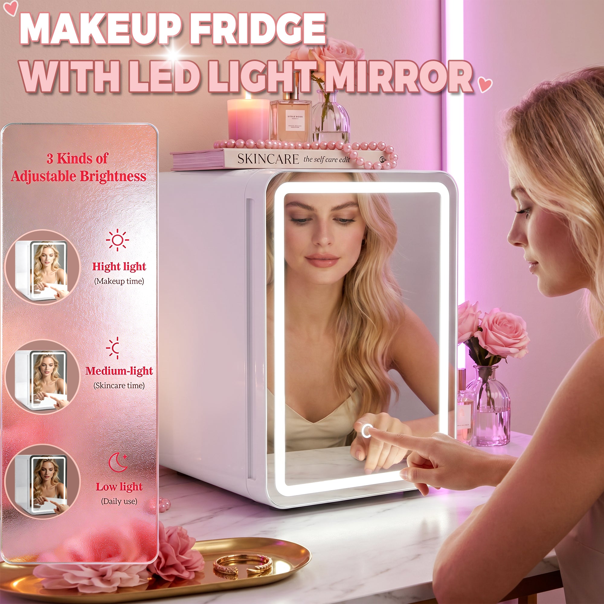 Advwin 16L Mini Skincare Fridge with Mirror & LED Lighting