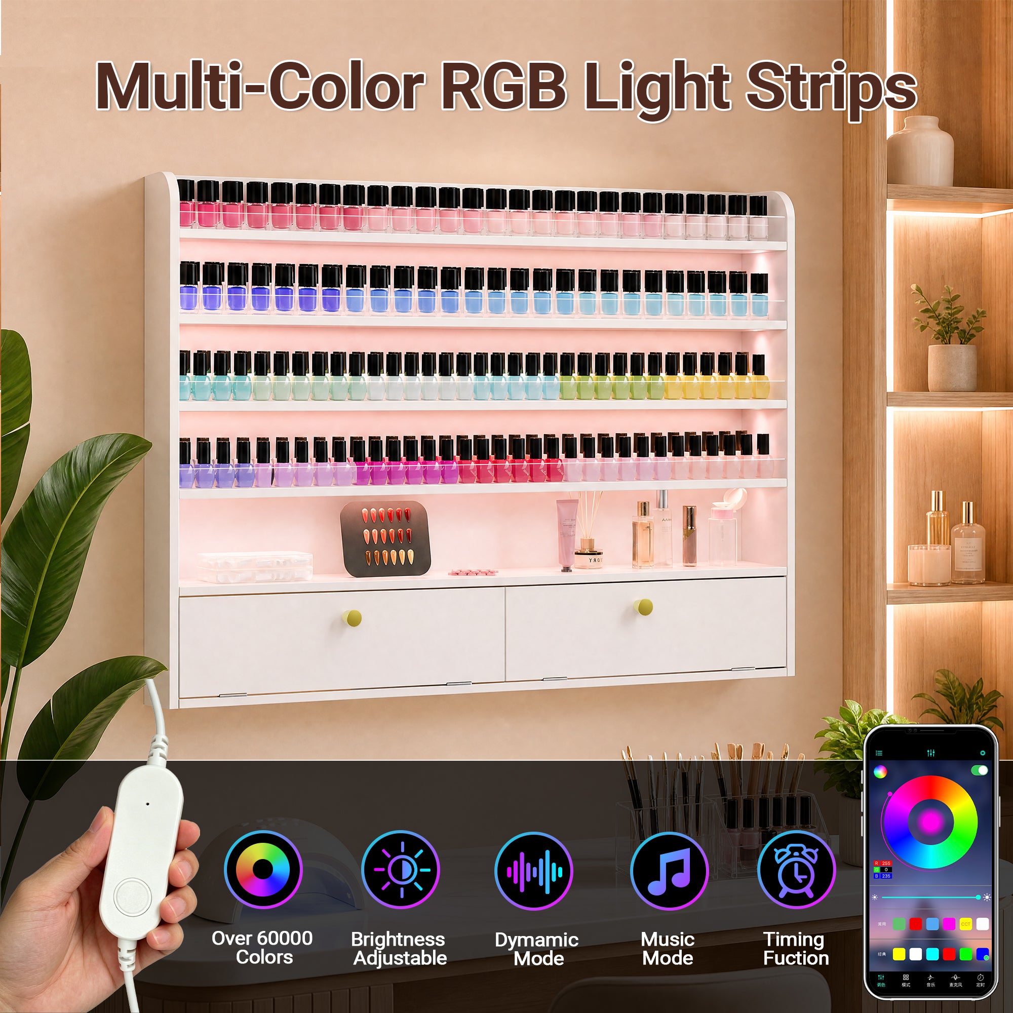 Advwin 5-Tier Nail Polish Display Shelf w/ Drawer