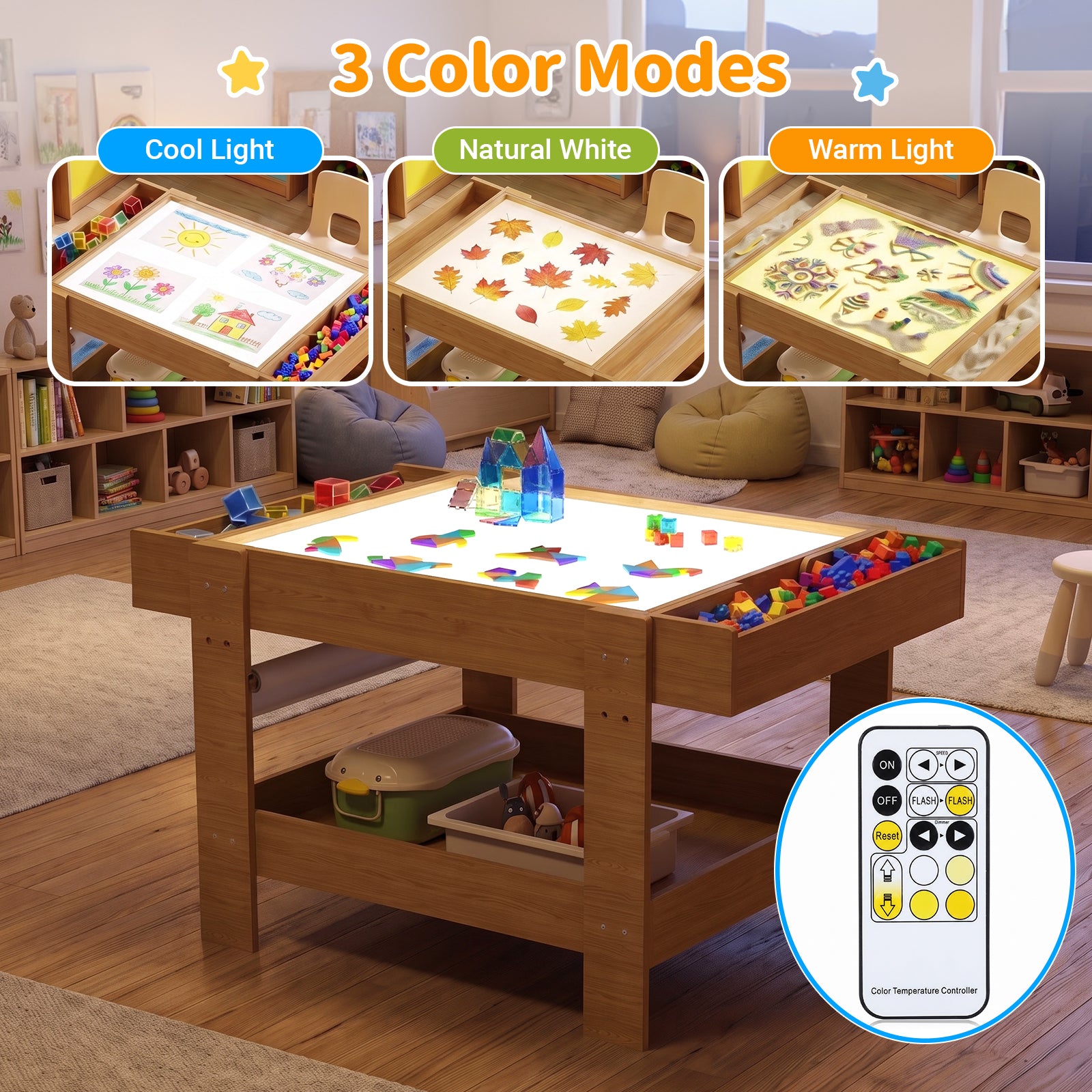 Advwin 5-in-1 Light Table for Kids w/ Reversible Tabletop
