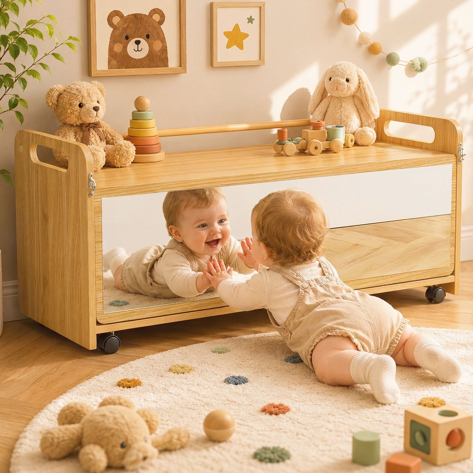 Advwin Montessori Toy Storage Cabinet with Mirror