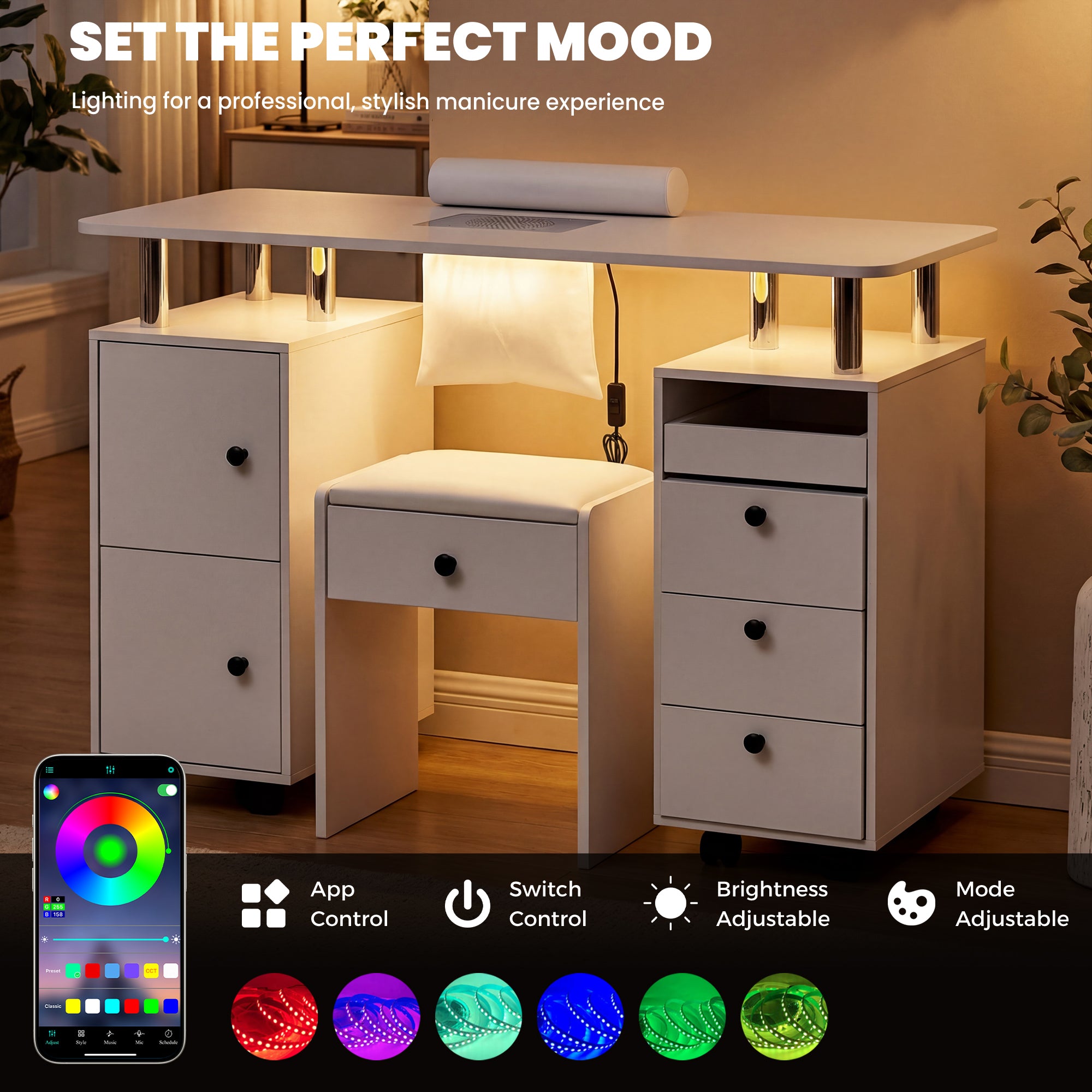 Advwin Nail Desk & Storage Stool Set for Nail Tech