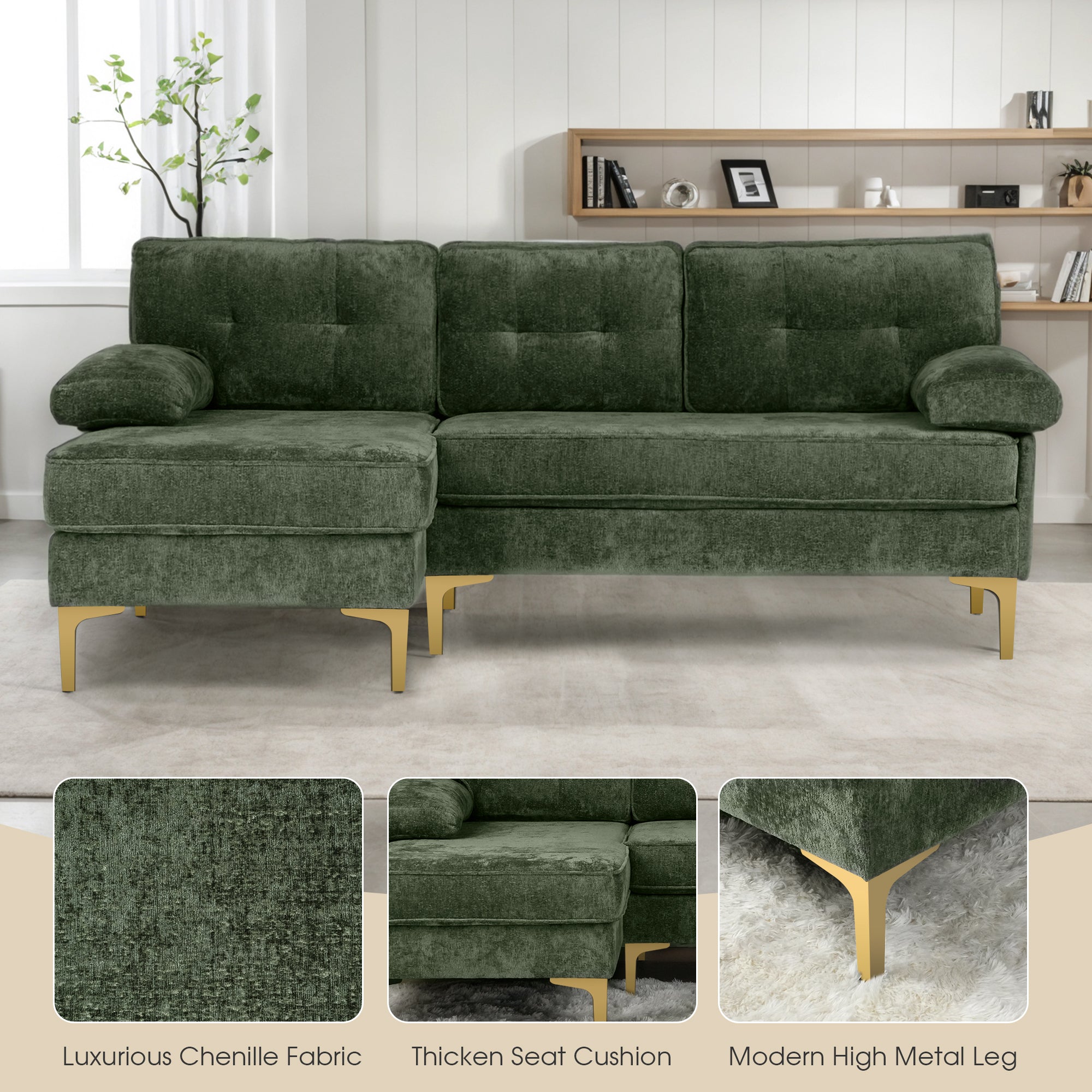 Advwin 3-Seater L-Shaped Sofa 82"