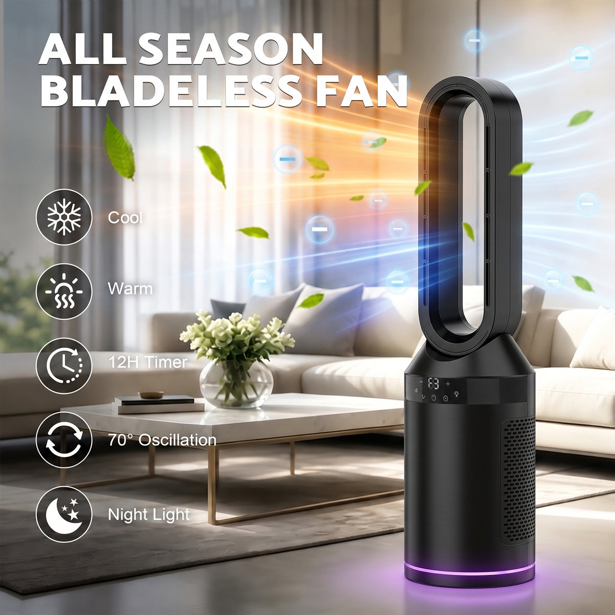 Advwin 32” Bladeless Tower Fan and Heater Combo