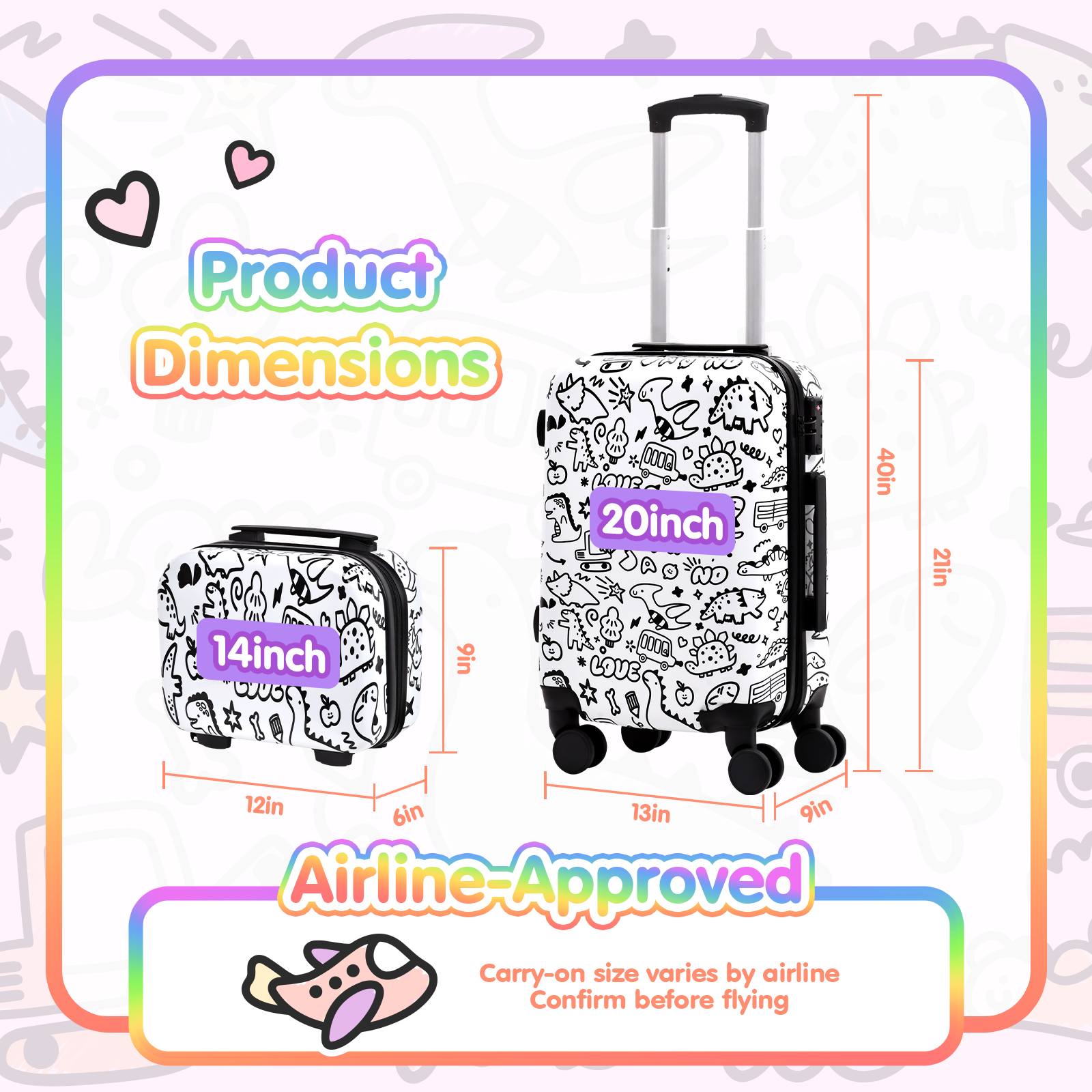 Advwin 20” Kids Graffiti Luggage Set with DIY Coloring