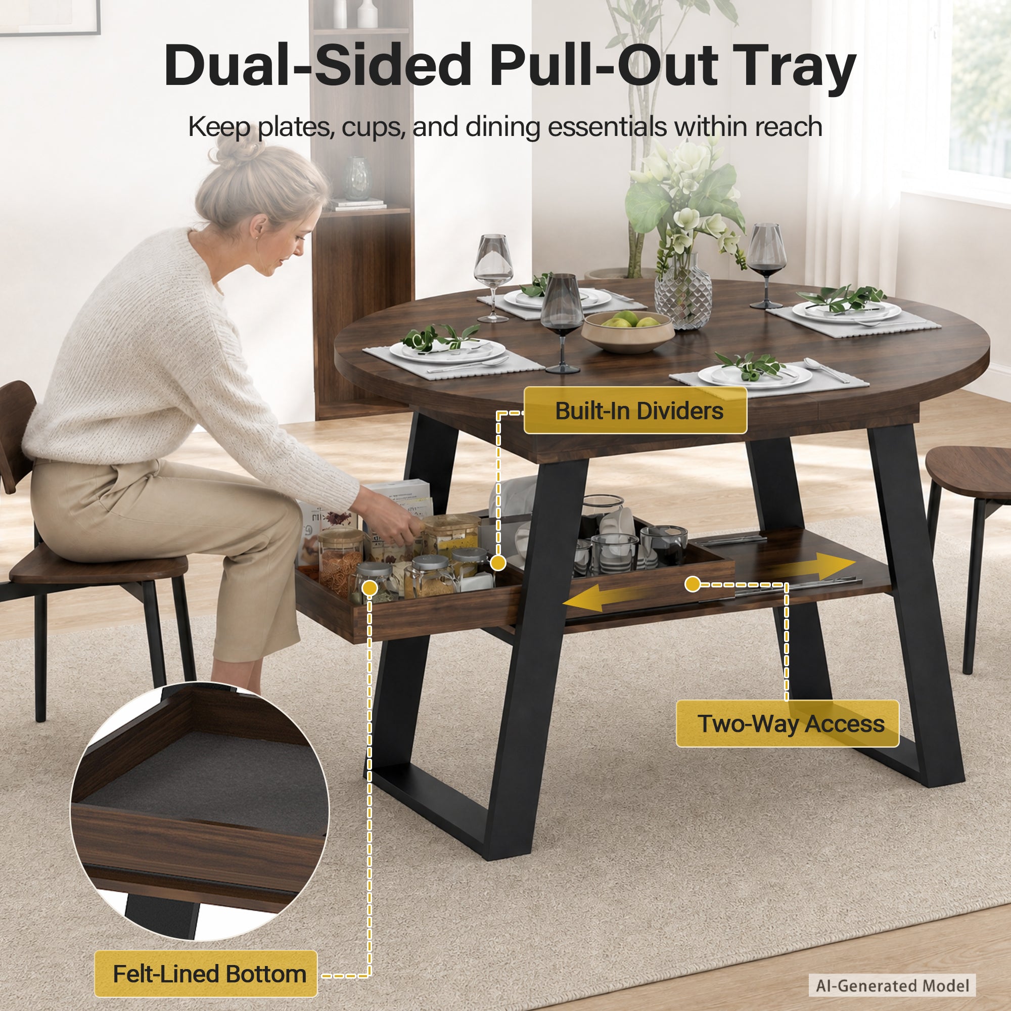 Advwin 43"-59" Extendable Round Dining Table for 4-8