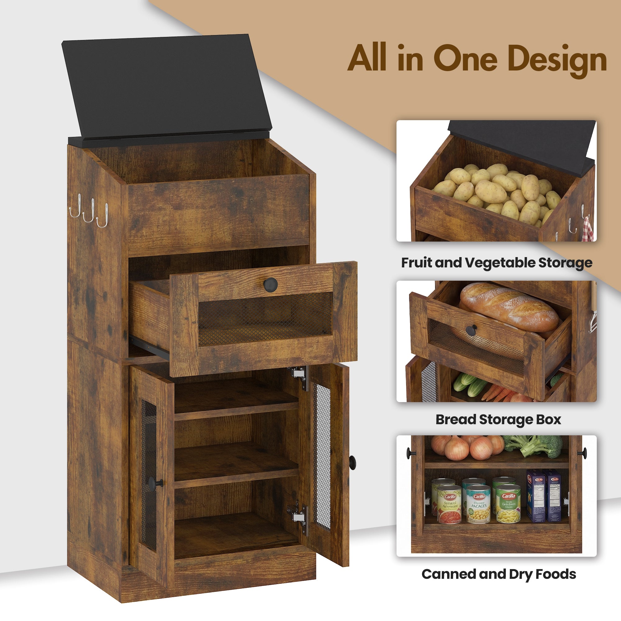 Advwin Multi-Compartment Wooden Fruit & Vegetable Cabinet
