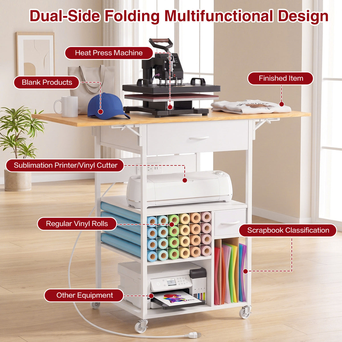 Advwin Foldable Heat Press Table w/ Built-in Power Outlet