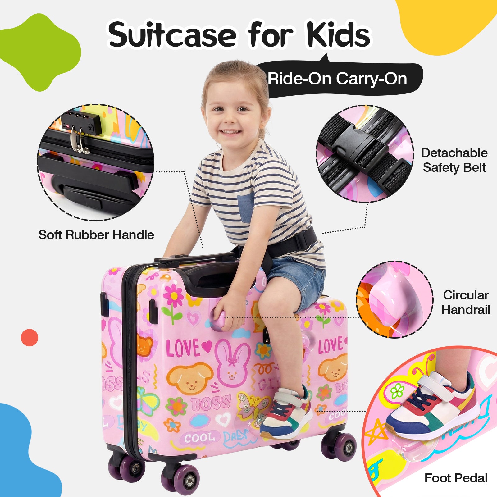Advwin 20" Cute Pattern Ride-On Suitcase