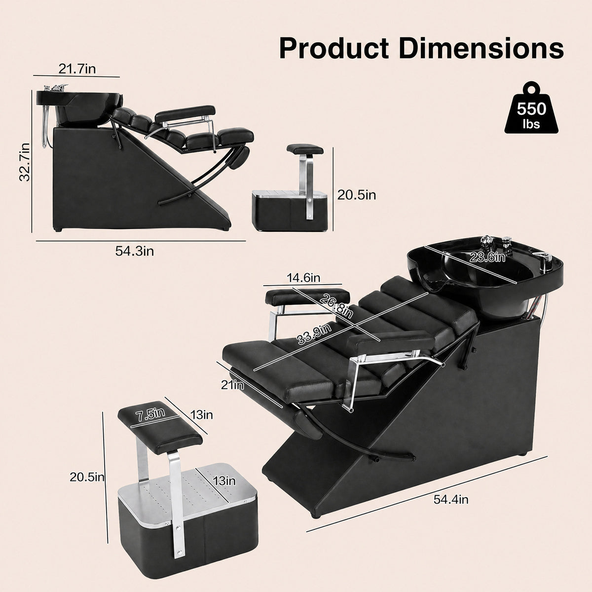 Advwin Modern Shampoo Backwash Chair w/ Footrest