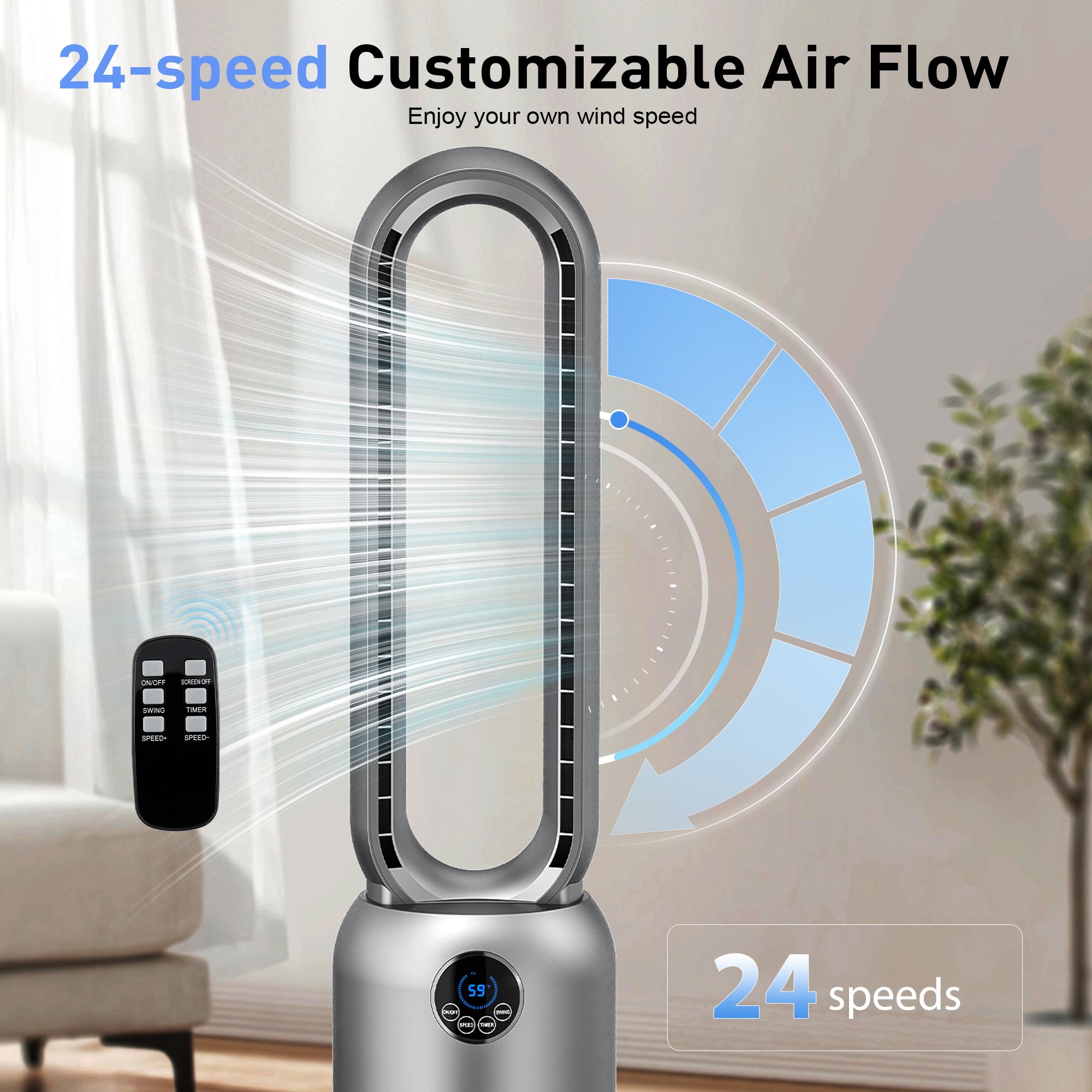 Advwin Smart Bladeless Tower Fan w/ Remote Control