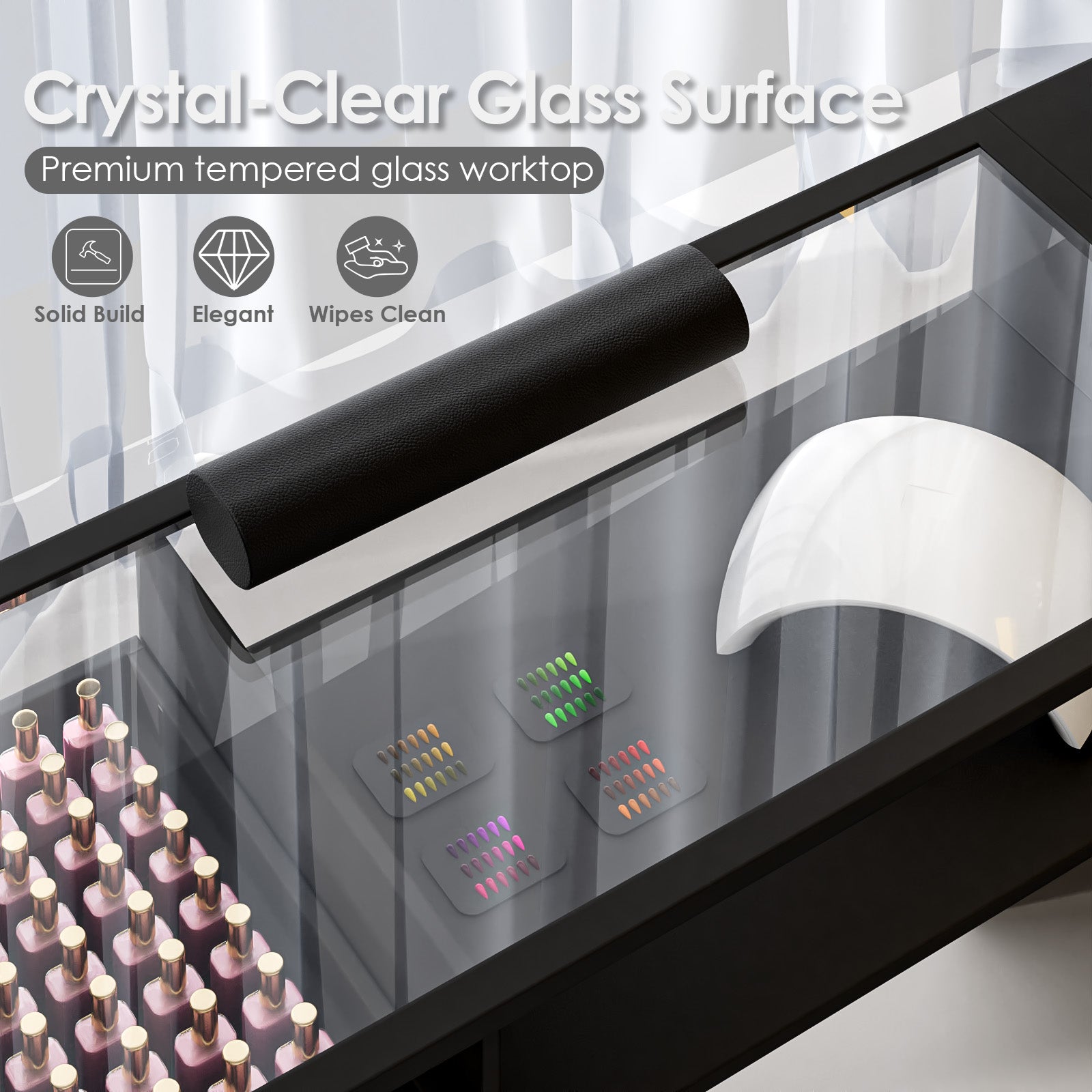 Advwin Nail Table w/LED Display Shelf Glass Table Top (Pre-Order)