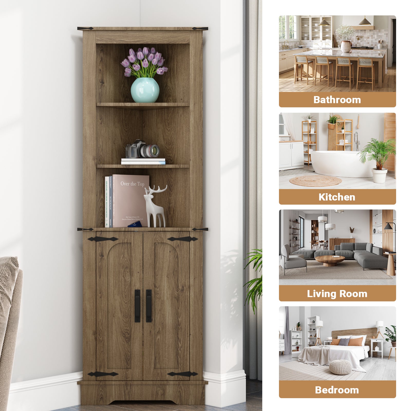 Advwin Corner Storage Cabinet  2 Doors 68" Tall