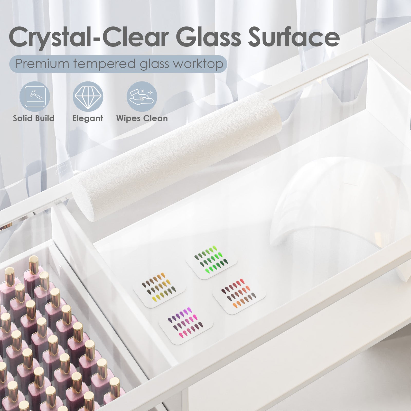 Advwin Nail Table w/LED Display Shelf Glass Table Top (Pre-Order)